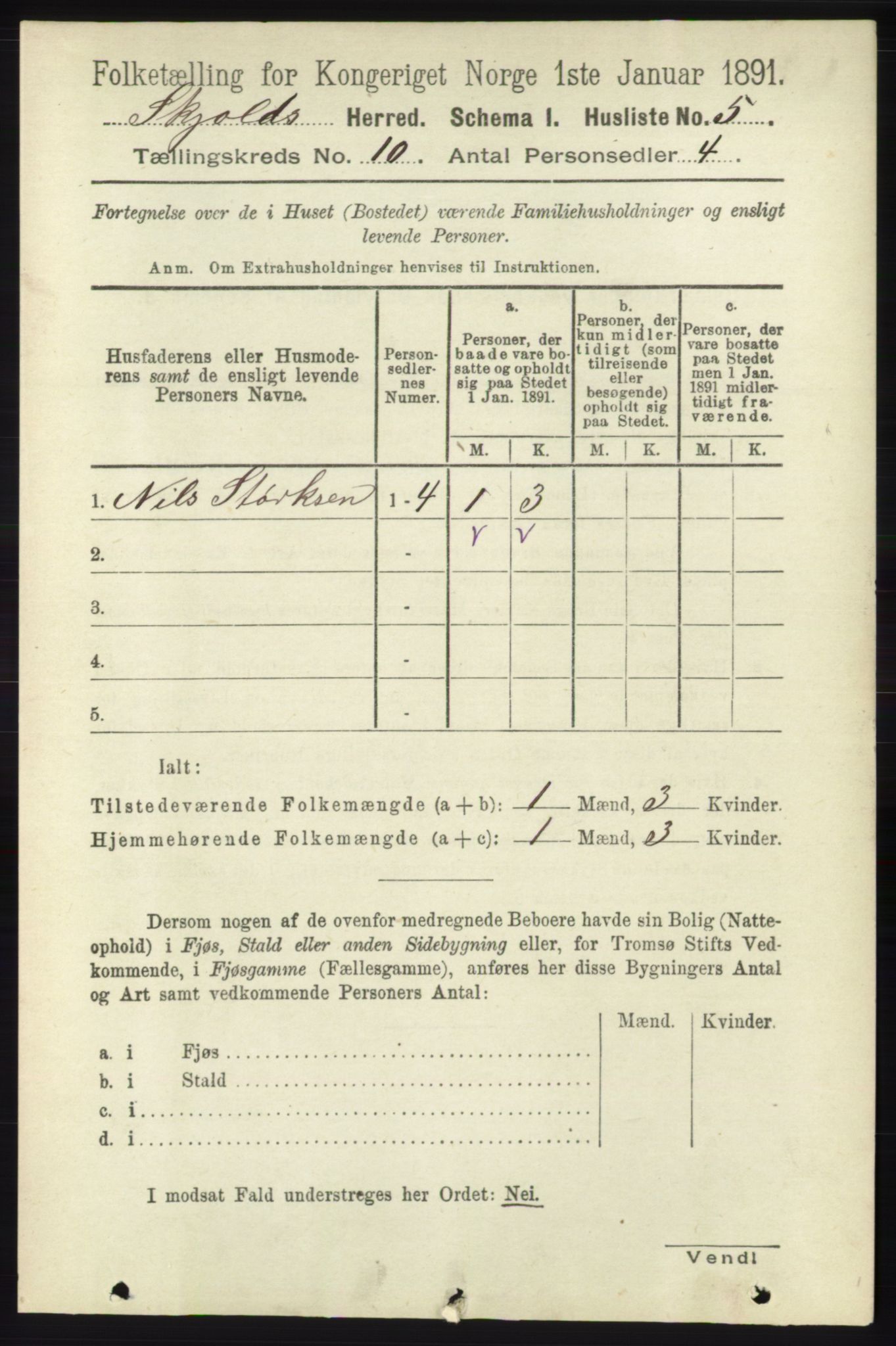 RA, 1891 census for 1154 Skjold, 1891, p. 1995