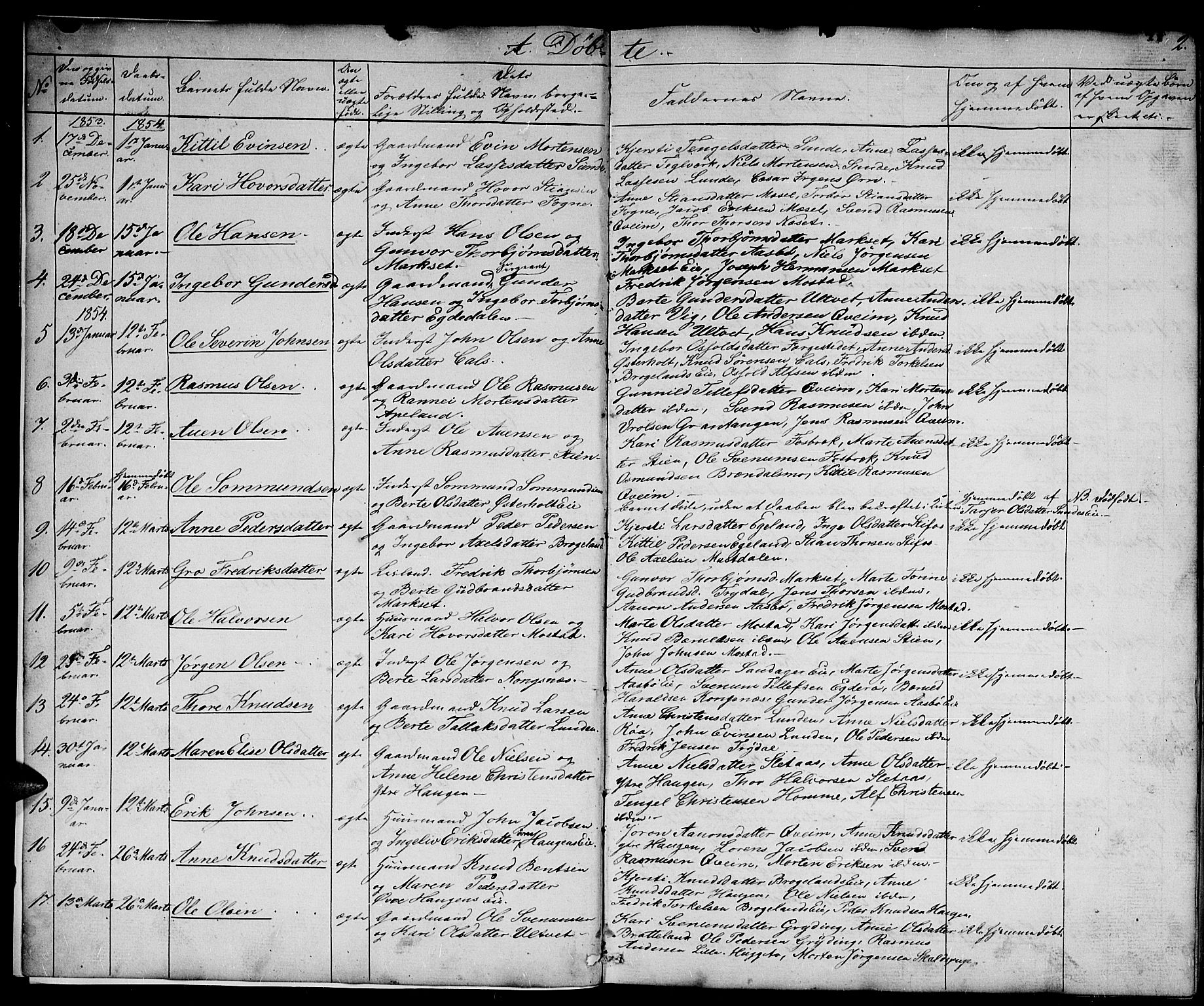 Gjerstad sokneprestkontor, SAK/1111-0014/F/Fb/Fba/L0005: Parish register (copy) no. B 5, 1853-1867, p. 2