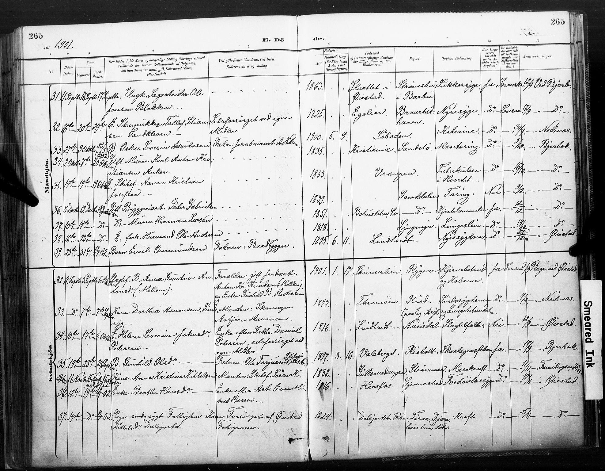 Øyestad sokneprestkontor, SAK/1111-0049/F/Fa/L0018: Parish register (official) no. A 18, 1897-1907, p. 265
