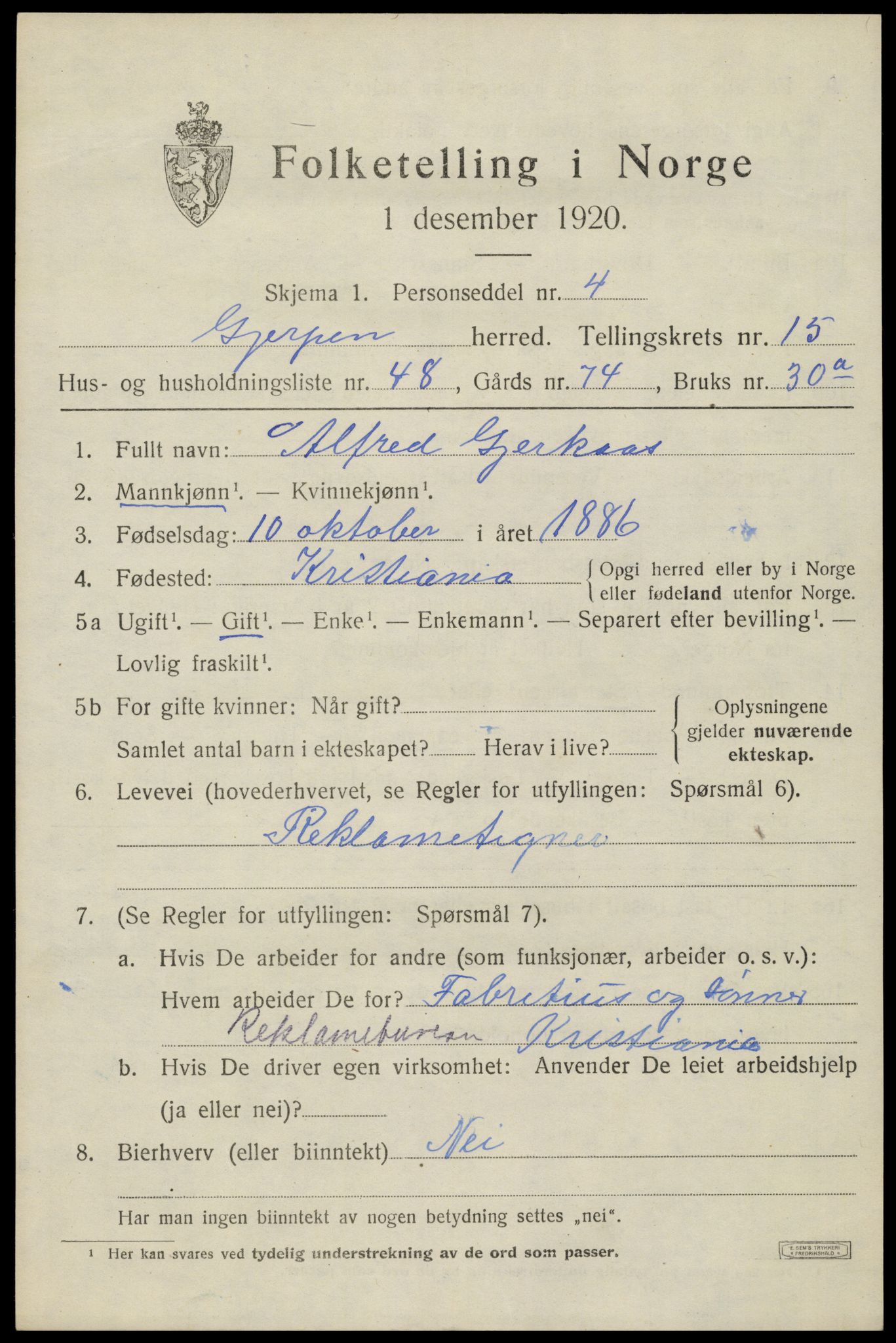 SAKO, 1920 census for Gjerpen, 1920, p. 17822