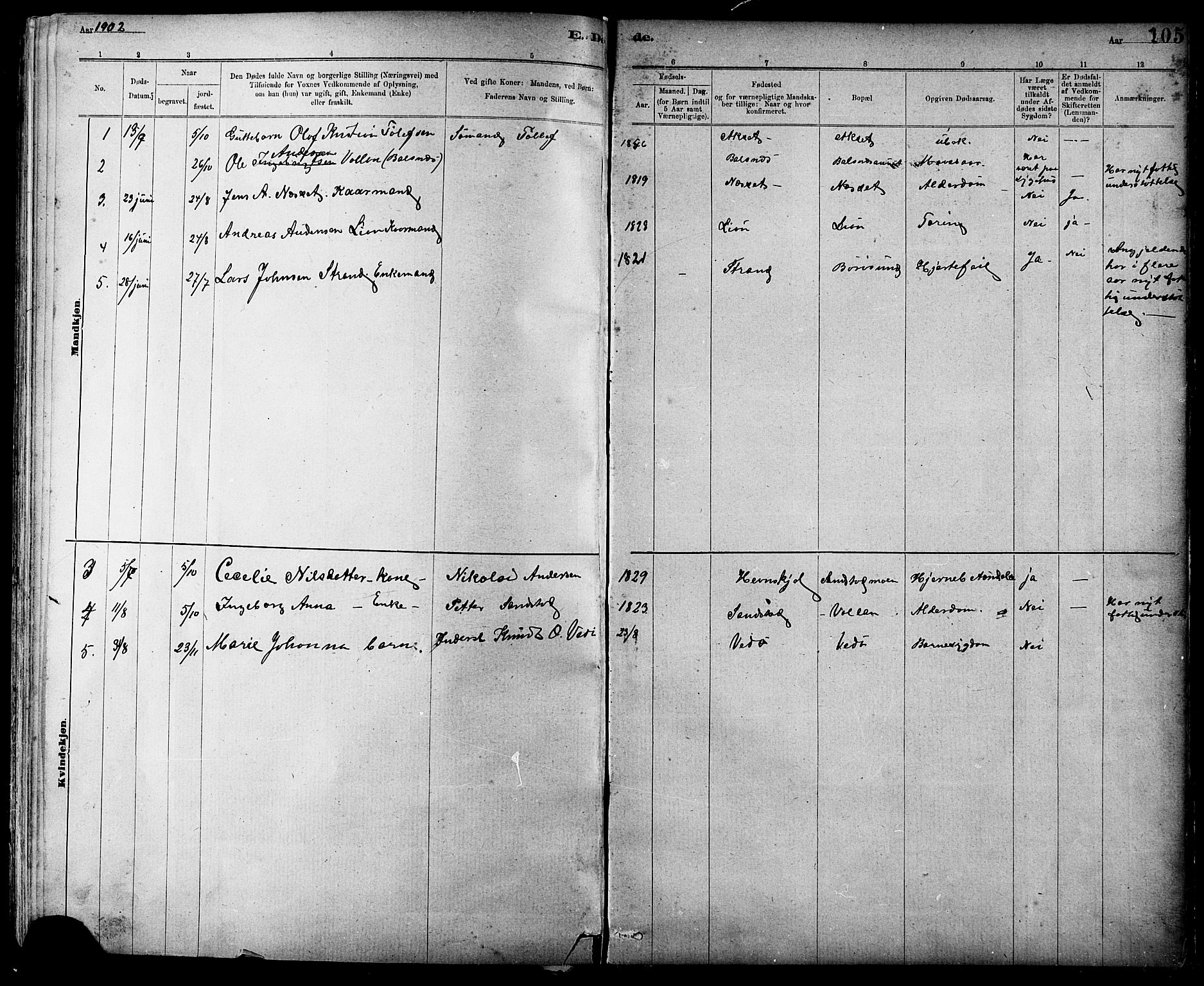 Ministerialprotokoller, klokkerbøker og fødselsregistre - Sør-Trøndelag, SAT/A-1456/639/L0573: Parish register (copy) no. 639C01, 1890-1905, p. 105