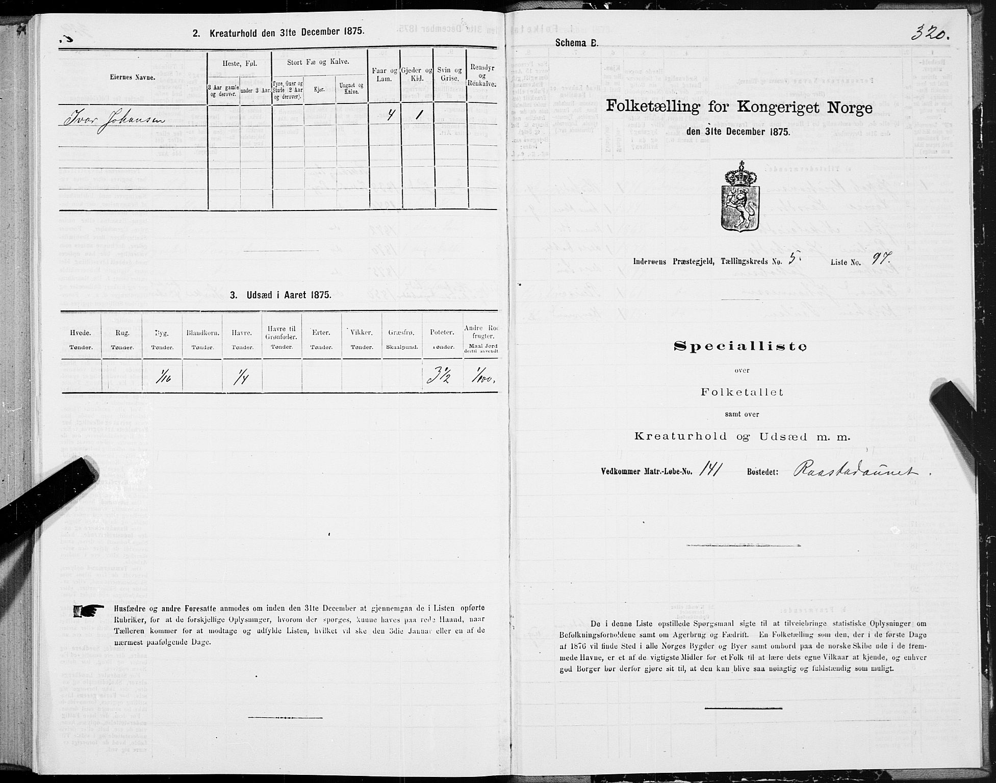 SAT, 1875 census for 1729P Inderøy, 1875, p. 3320