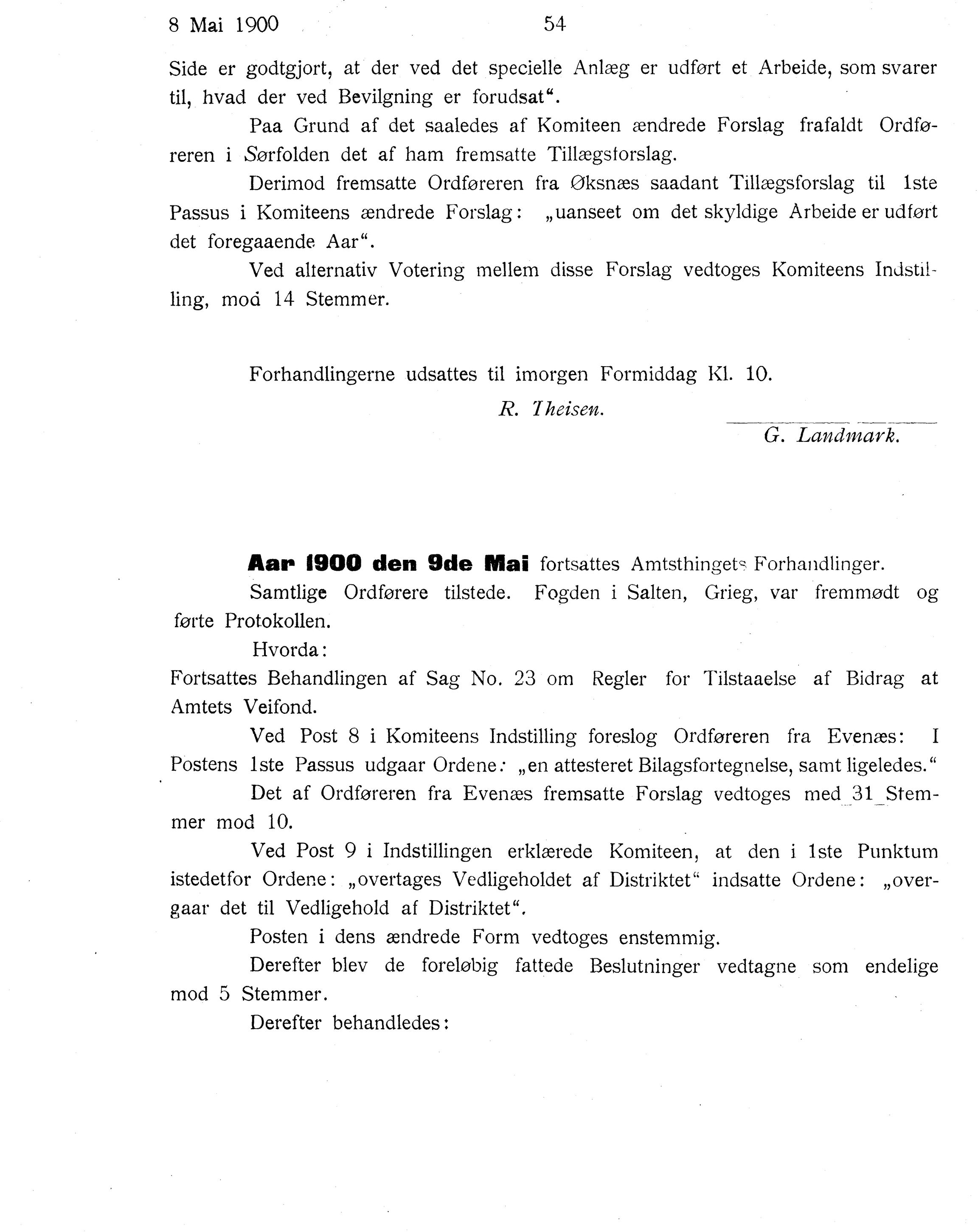 Nordland Fylkeskommune. Fylkestinget, AIN/NFK-17/176/A/Ac/L0023: Fylkestingsforhandlinger 1900, 1900, p. 54