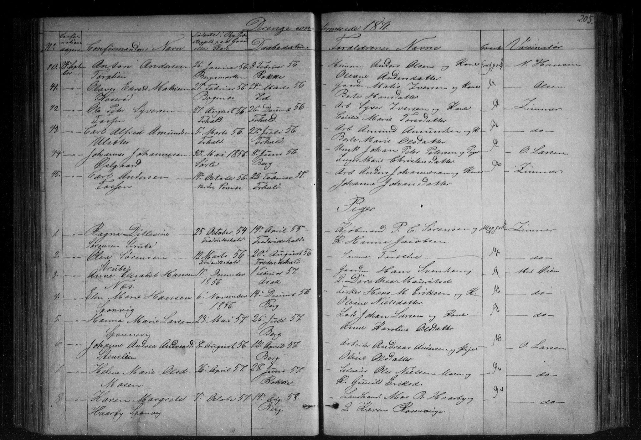 Berg prestekontor Kirkebøker, AV/SAO-A-10902/F/Fa/L0005: Parish register (official) no. I 5, 1861-1877, p. 205