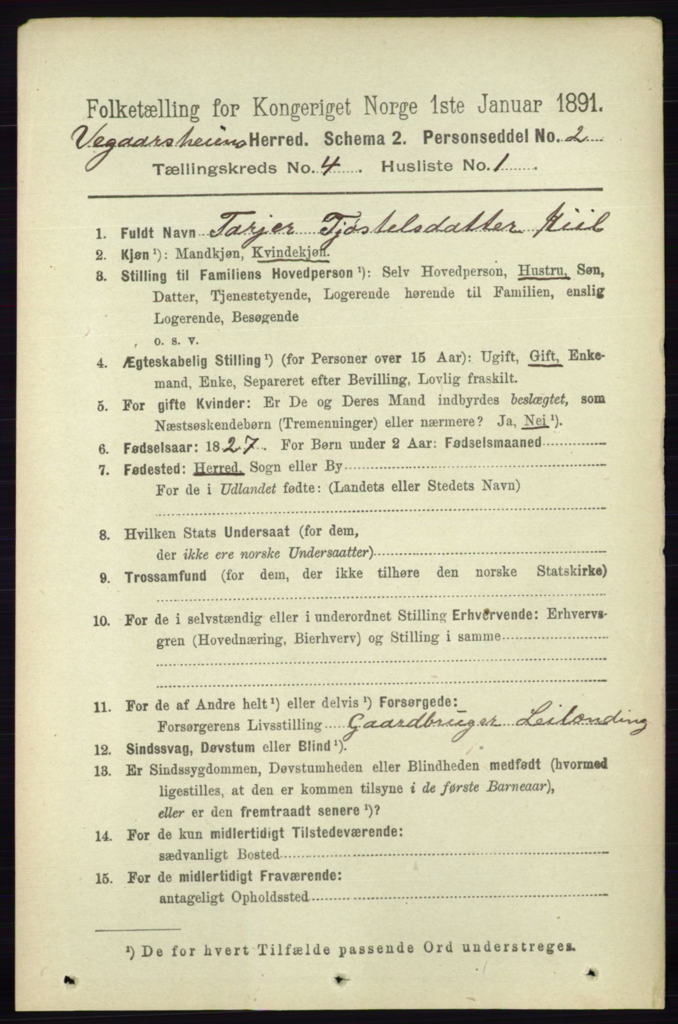 RA, 1891 census for 0912 Vegårshei, 1891, p. 759