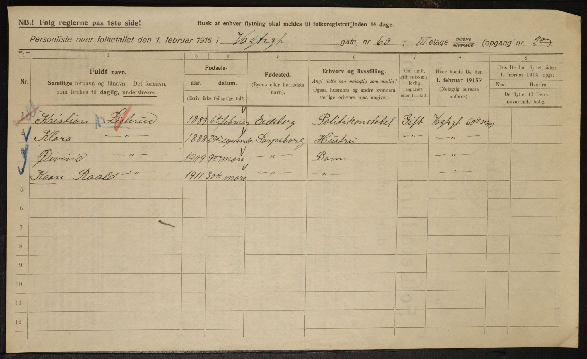OBA, Municipal Census 1916 for Kristiania, 1916, p. 129040