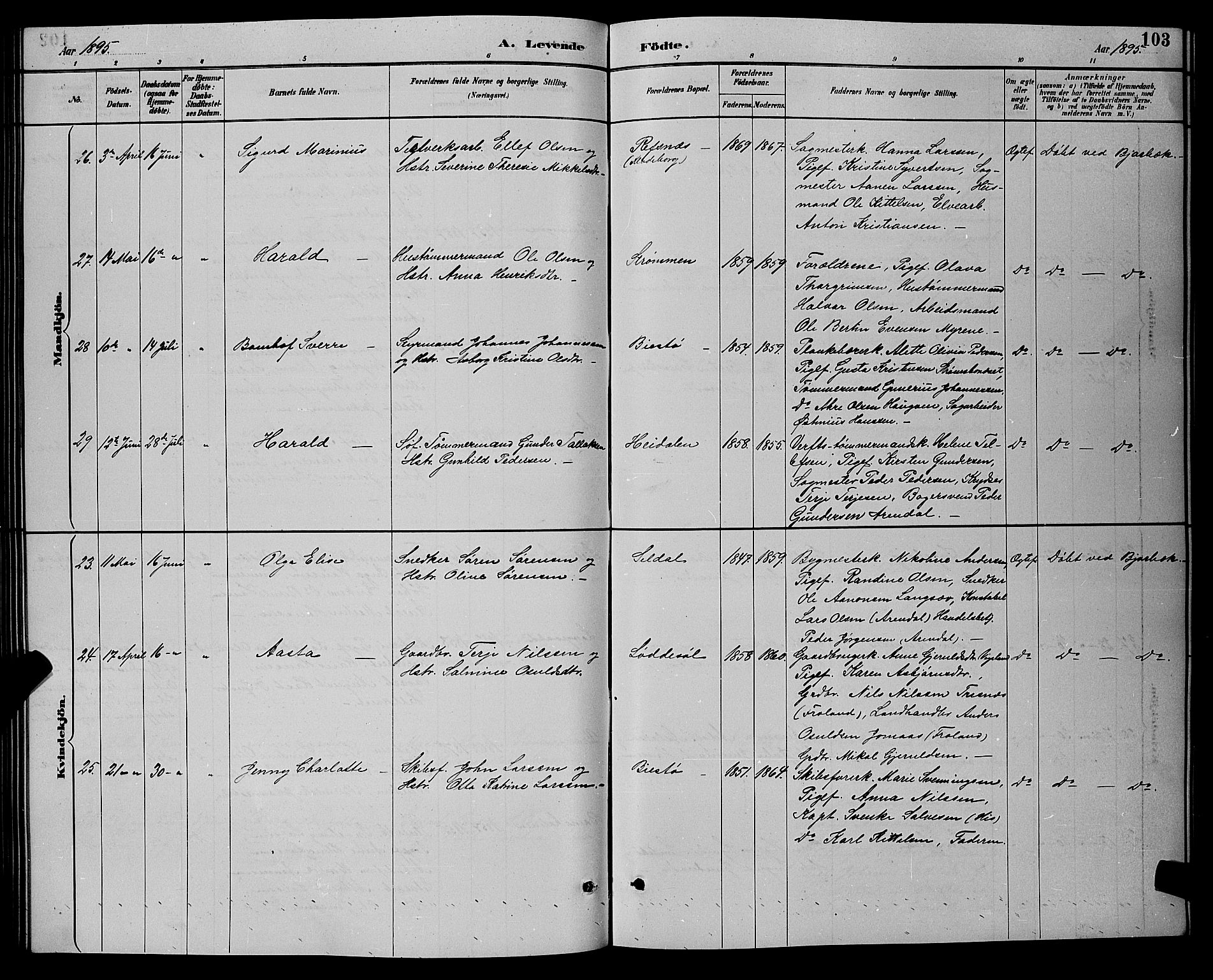 Øyestad sokneprestkontor, AV/SAK-1111-0049/F/Fb/L0009: Parish register (copy) no. B 9, 1886-1896, p. 103