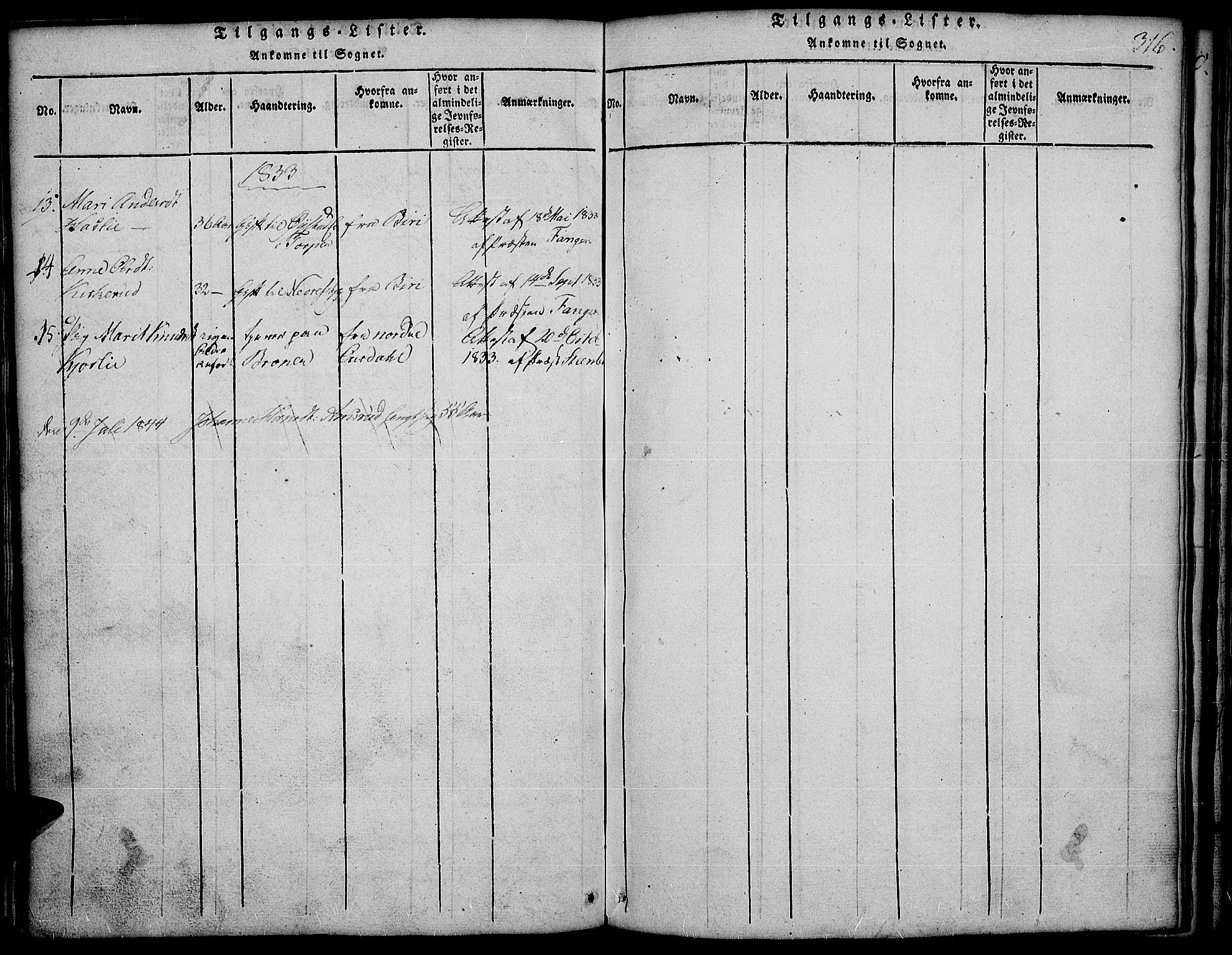 Land prestekontor, SAH/PREST-120/H/Ha/Hab/L0001: Parish register (copy) no. 1, 1814-1833, p. 316