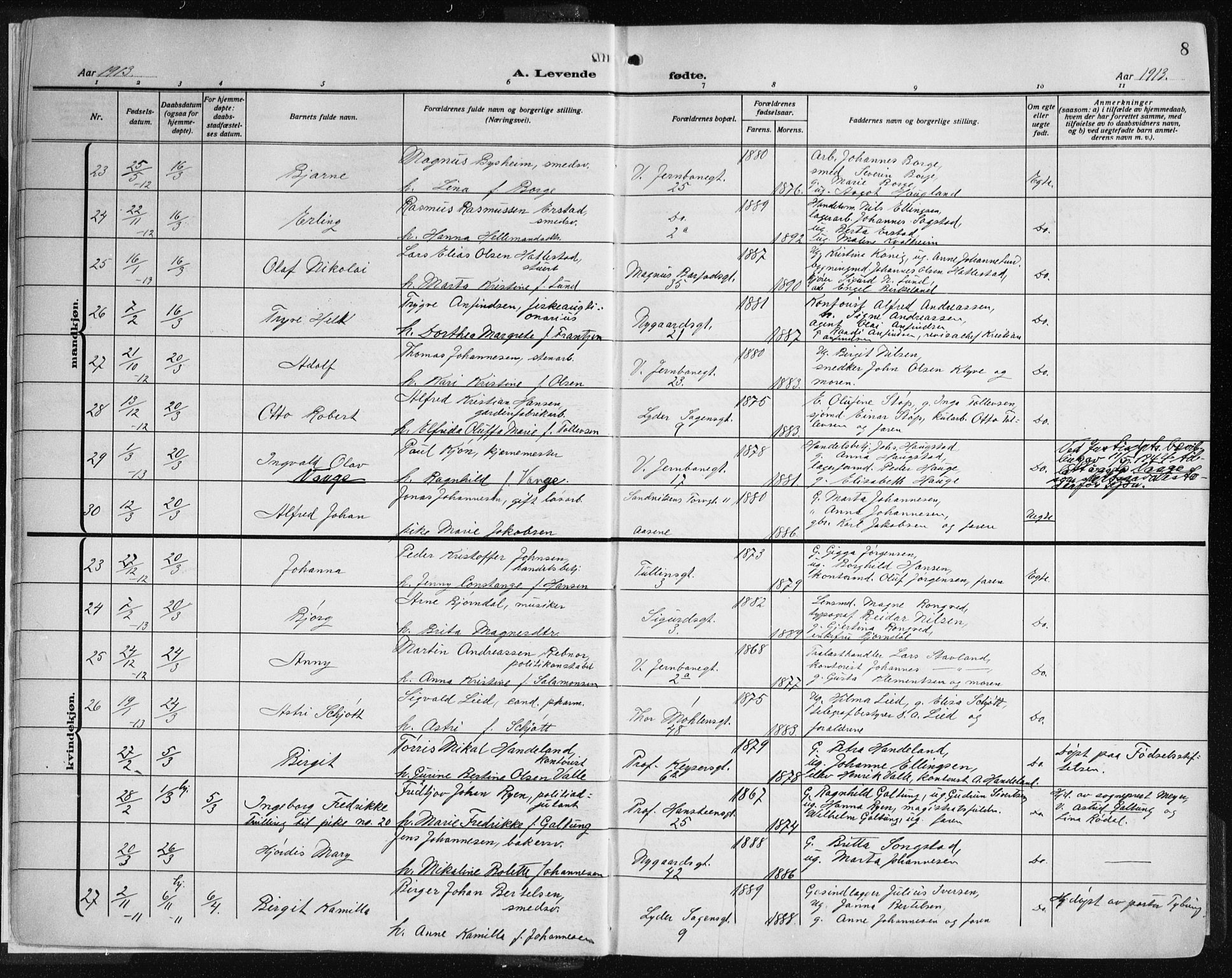 Johanneskirken sokneprestembete, AV/SAB-A-76001/H/Haa: Parish register (official) no. A 3, 1913-1934, p. 8