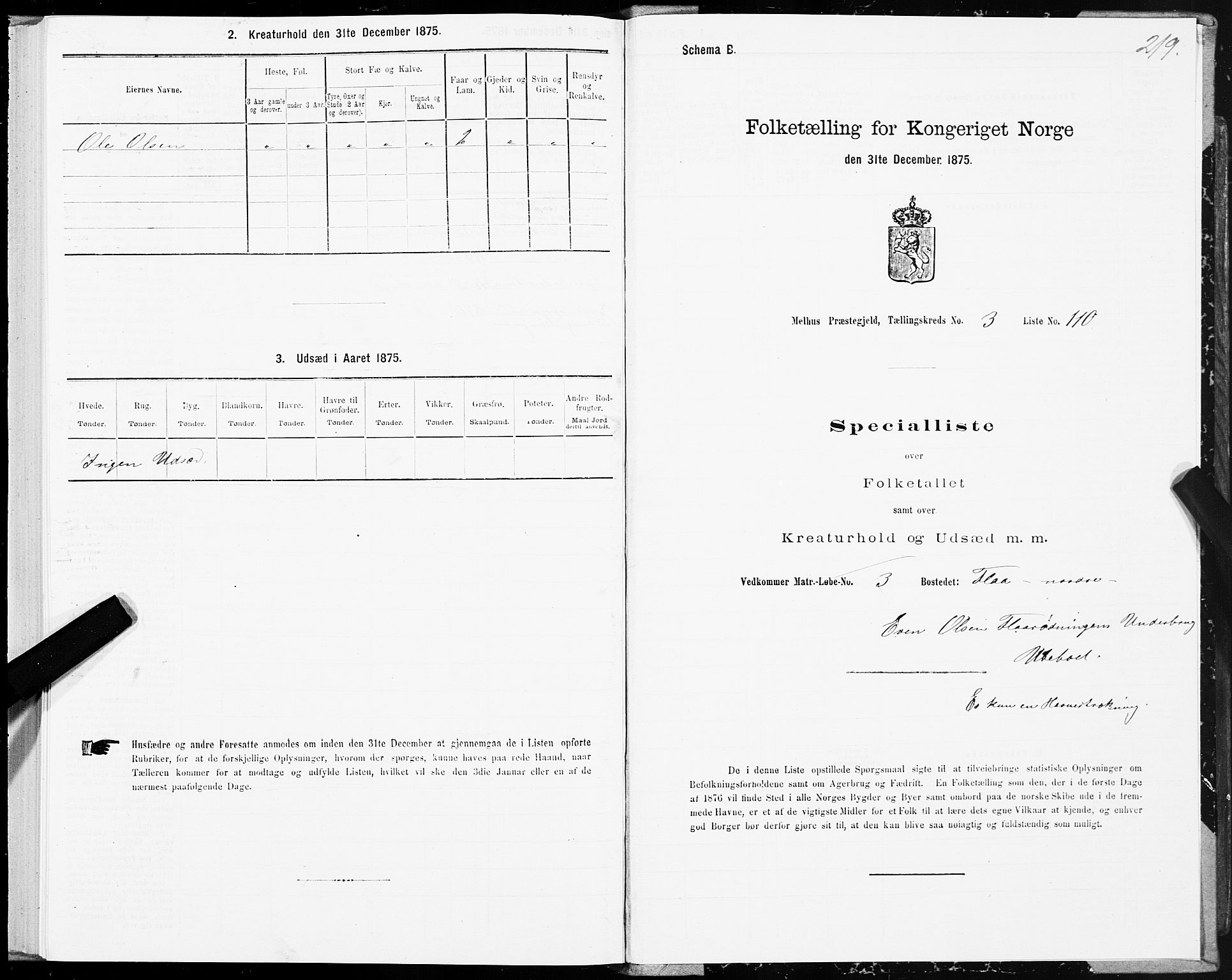 SAT, 1875 census for 1653P Melhus, 1875, p. 2219