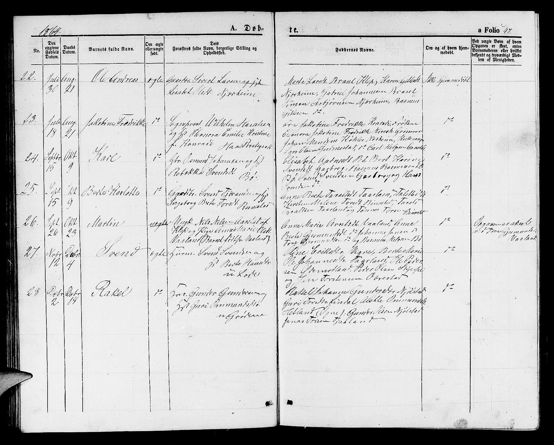 Hå sokneprestkontor, SAST/A-101801/001/30BB/L0001: Parish register (copy) no. B 1, 1854-1883, p. 47
