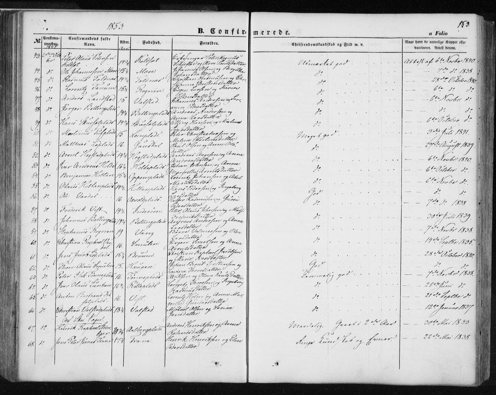 Ministerialprotokoller, klokkerbøker og fødselsregistre - Nord-Trøndelag, AV/SAT-A-1458/735/L0342: Parish register (official) no. 735A07 /1, 1849-1862, p. 153