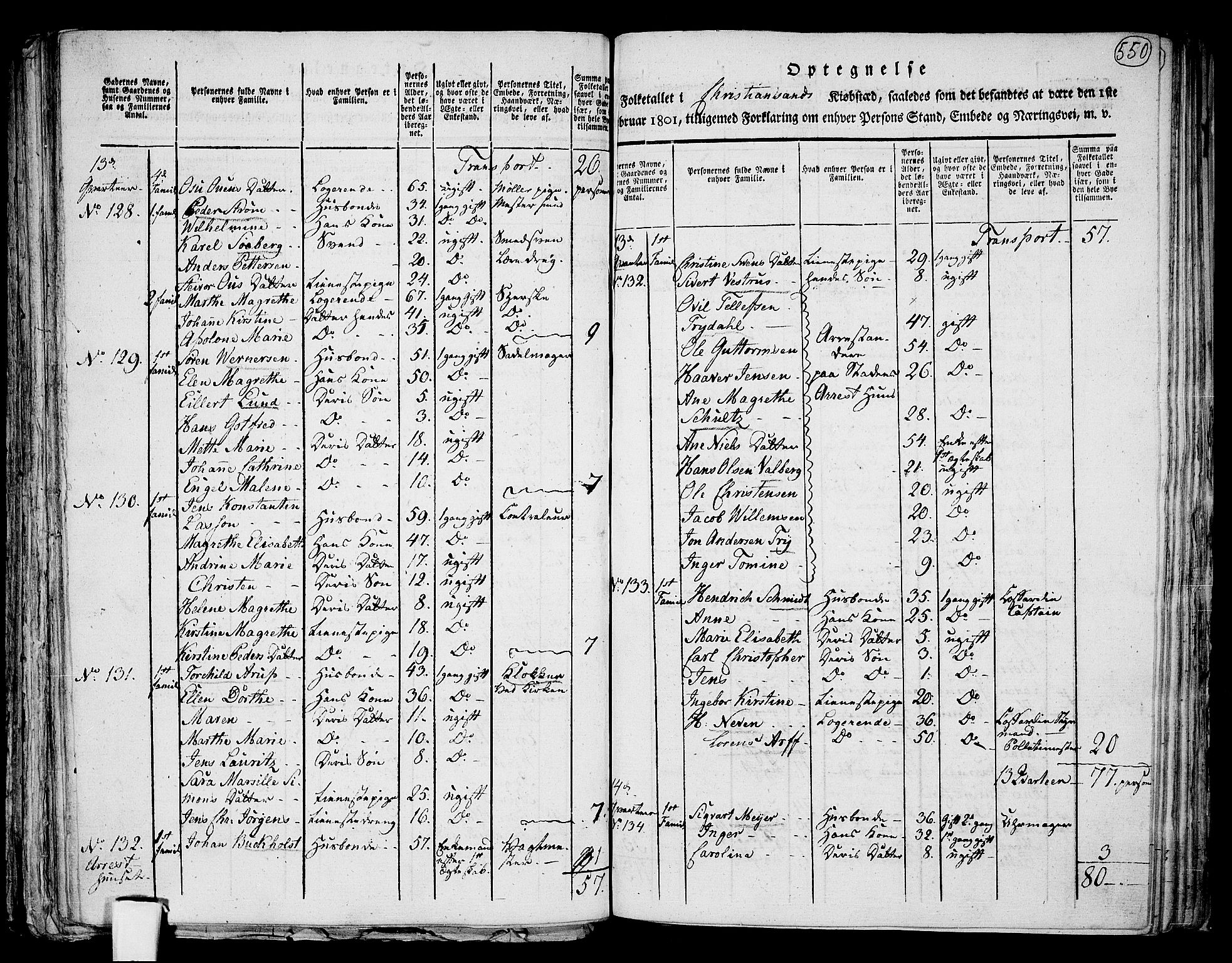 RA, 1801 census for 1001P Kristiansand, 1801, p. 549b-550a
