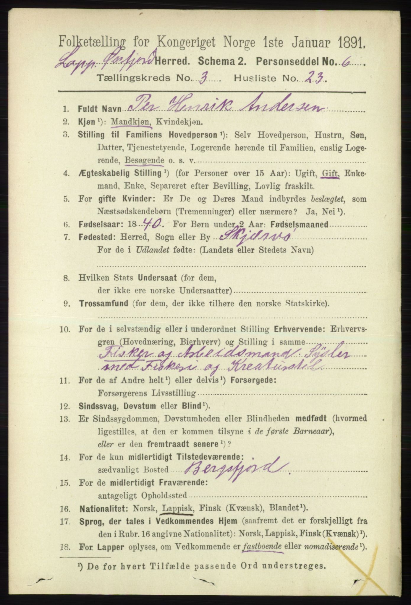 RA, 1891 census for 2014 Loppa, 1891, p. 805