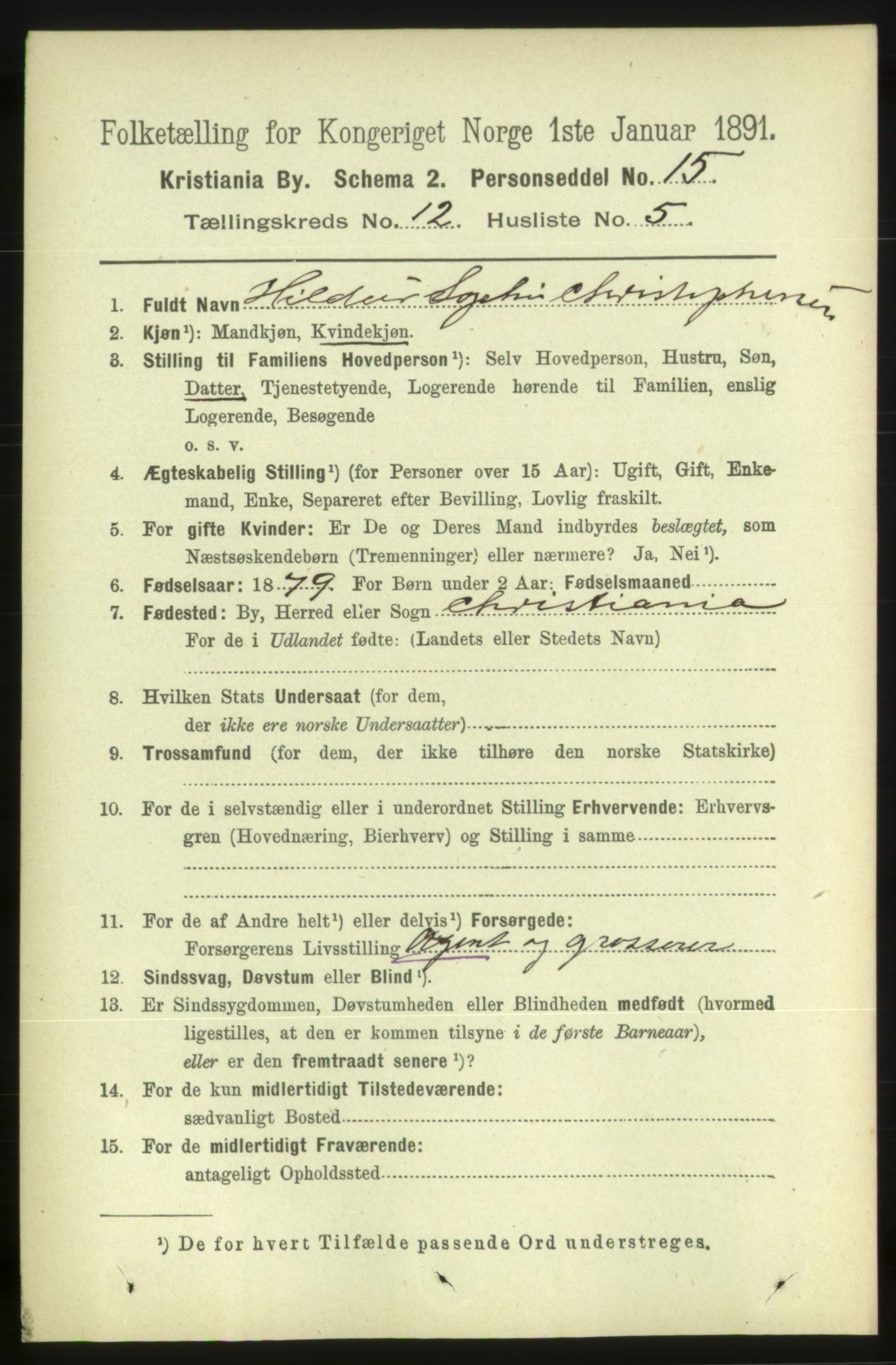 RA, 1891 census for 0301 Kristiania, 1891, p. 5539