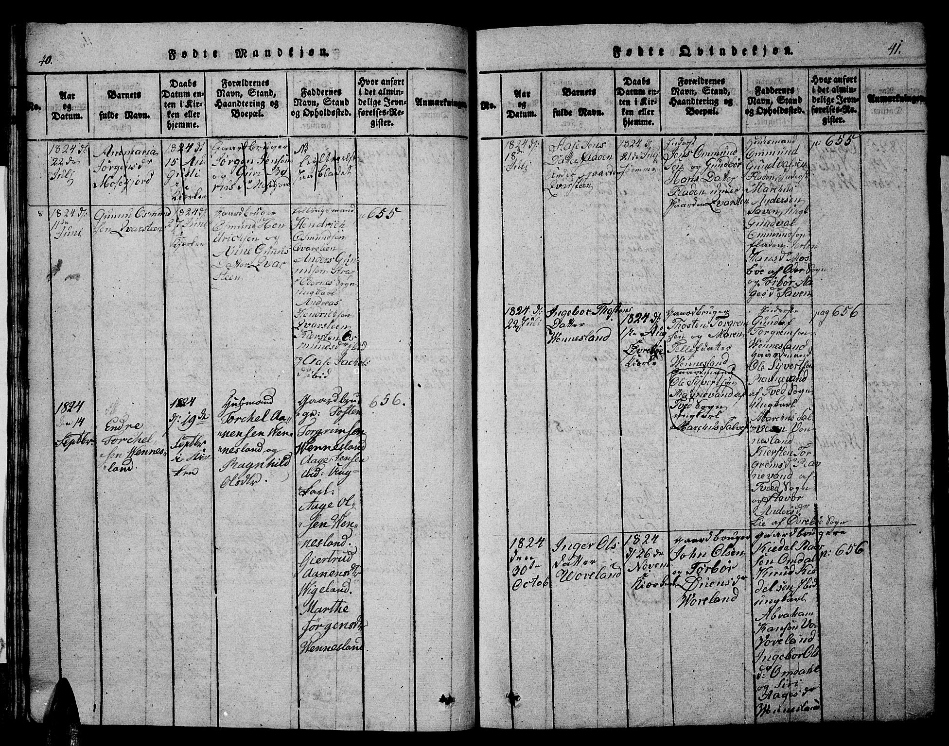 Vennesla sokneprestkontor, AV/SAK-1111-0045/Fb/Fbb/L0001: Parish register (copy) no. B 1, 1820-1834, p. 40-41