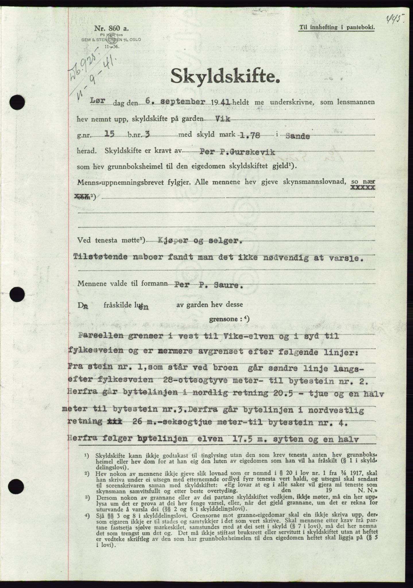 Søre Sunnmøre sorenskriveri, AV/SAT-A-4122/1/2/2C/L0071: Mortgage book no. 65, 1941-1941, Diary no: : 925/1941