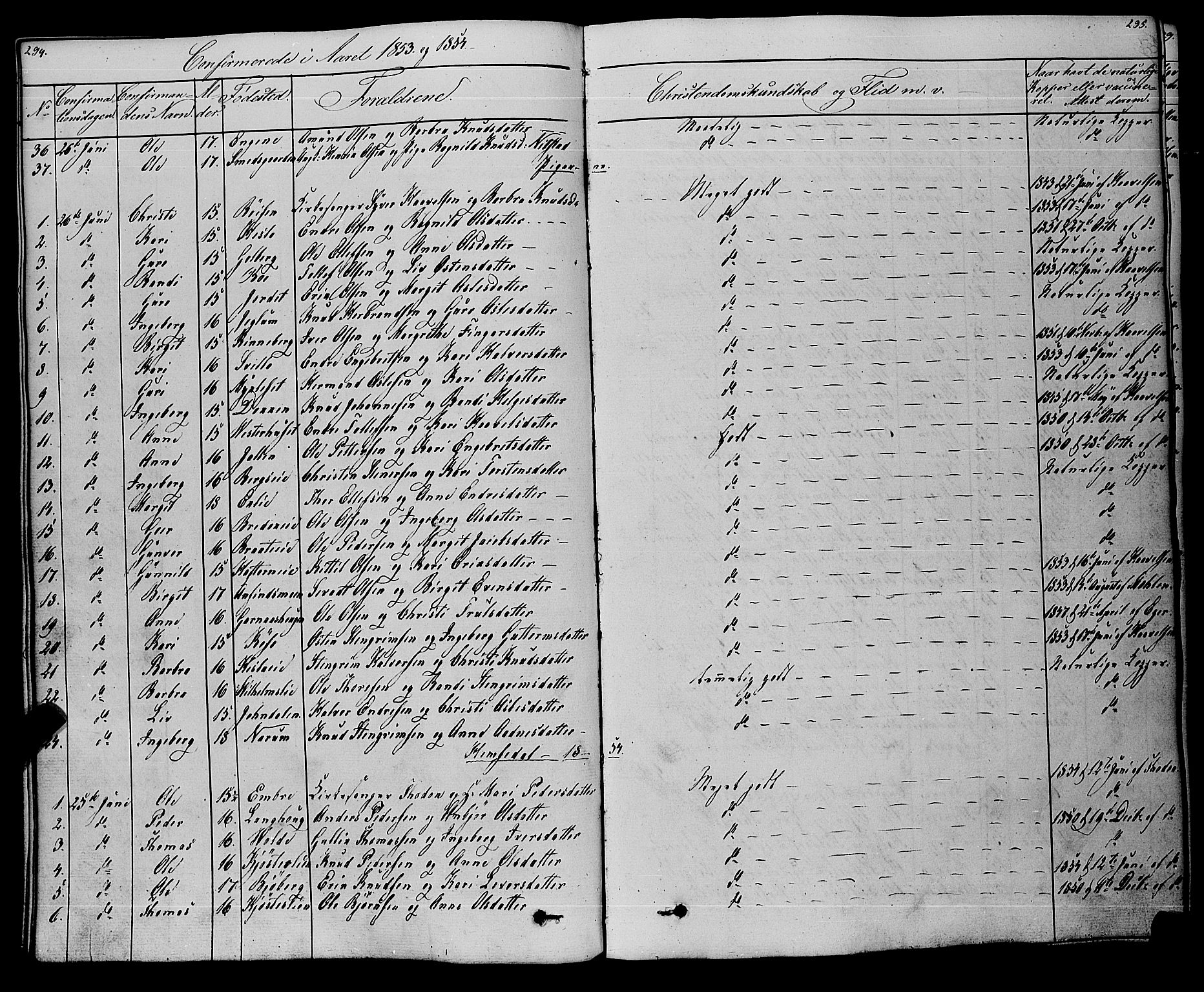 Gol kirkebøker, SAKO/A-226/F/Fa/L0002: Parish register (official) no. I 2, 1837-1863, p. 294-295