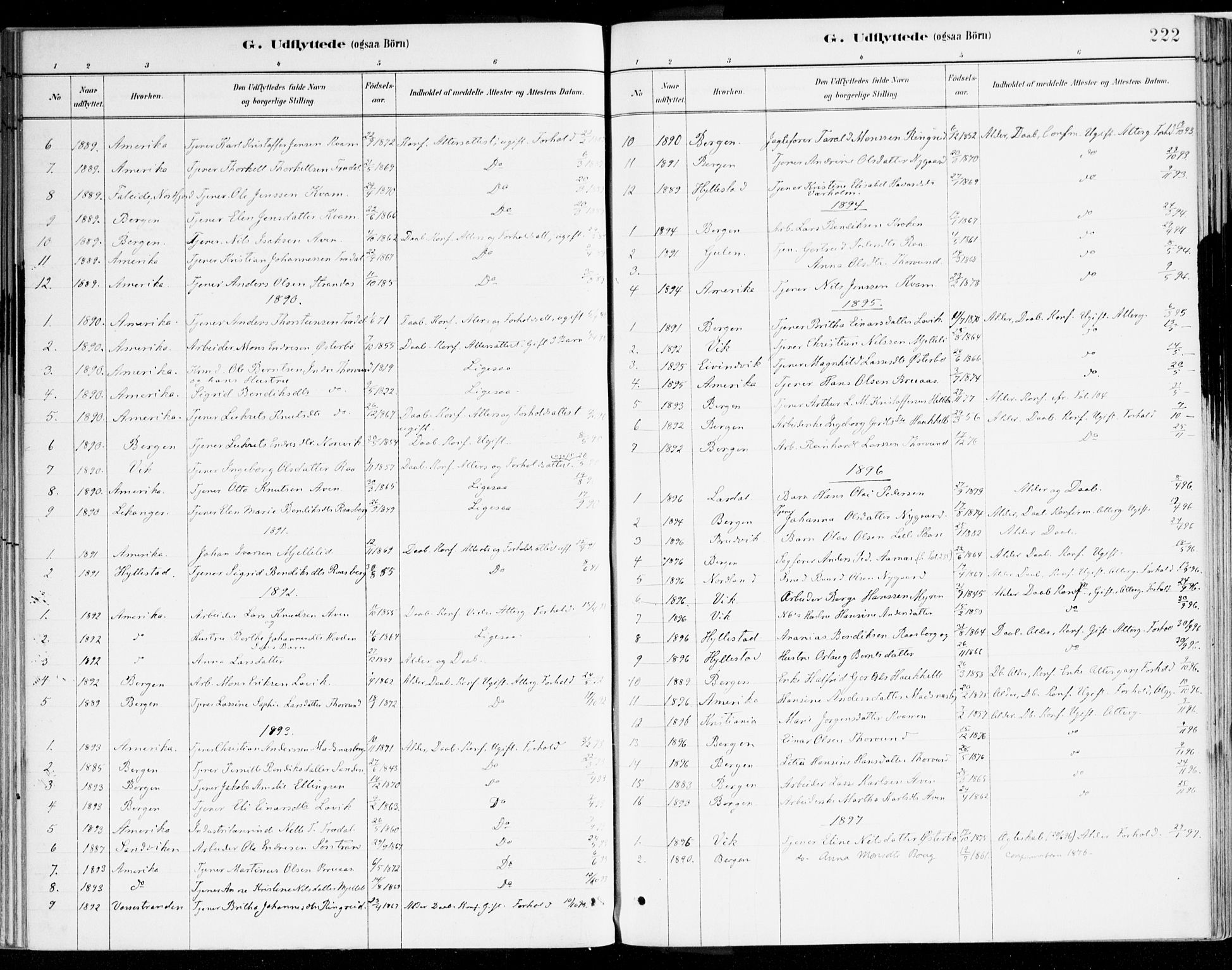 Lavik sokneprestembete, SAB/A-80901: Parish register (official) no. B 1, 1882-1908, p. 222