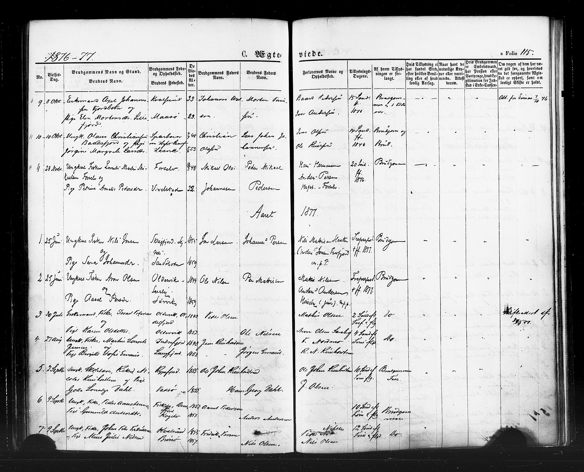 Hammerfest sokneprestkontor, AV/SATØ-S-1347/H/Ha/L0007.kirke: Parish register (official) no. 7, 1869-1884, p. 115