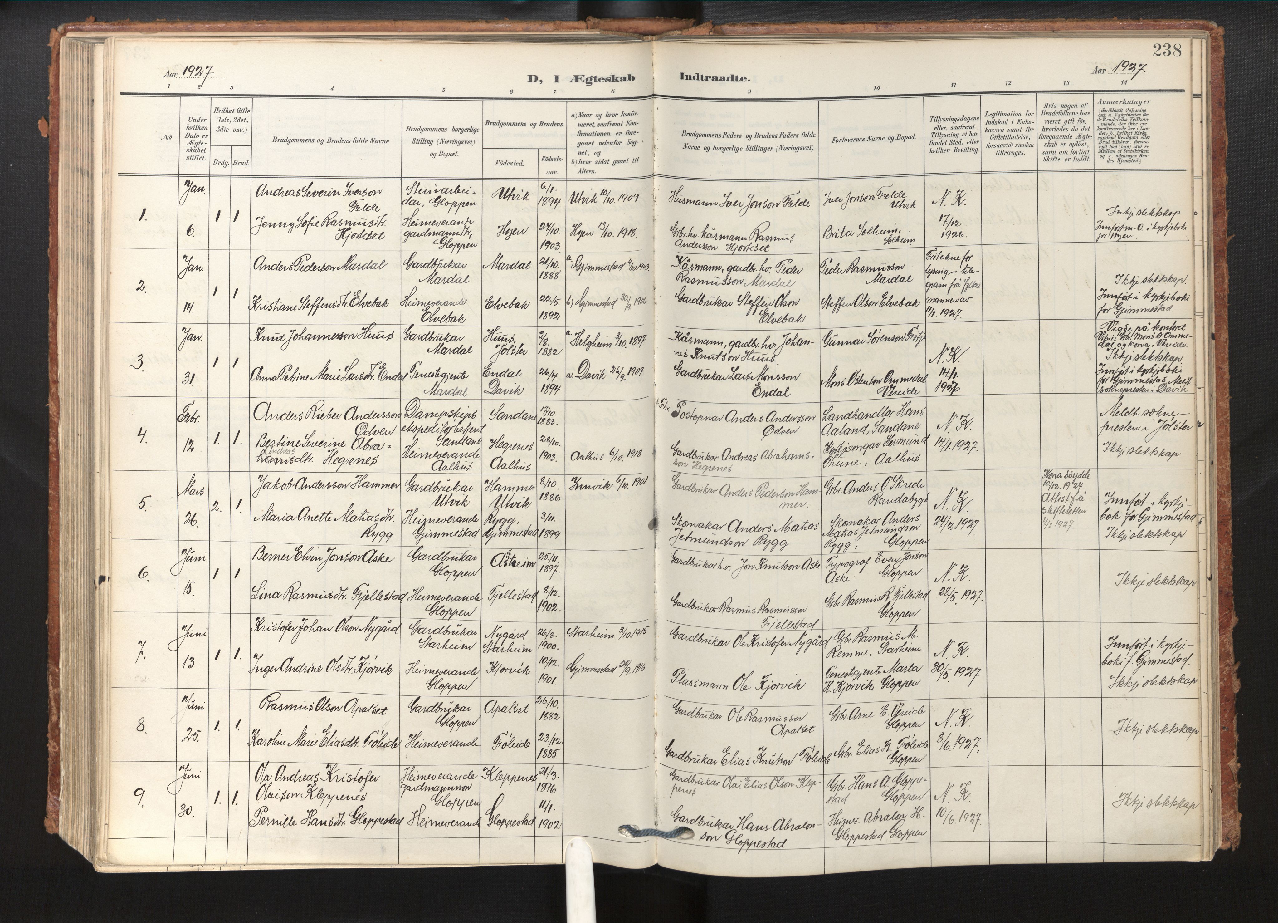 Gloppen sokneprestembete, SAB/A-80101/H/Haa/Haab/L0002: Parish register (official) no. B 2, 1906-1932, p. 237b-238a