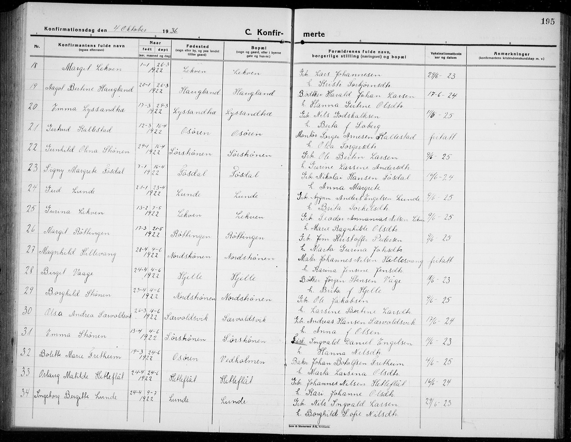 Os sokneprestembete, AV/SAB-A-99929: Parish register (copy) no. A 5, 1923-1941, p. 195