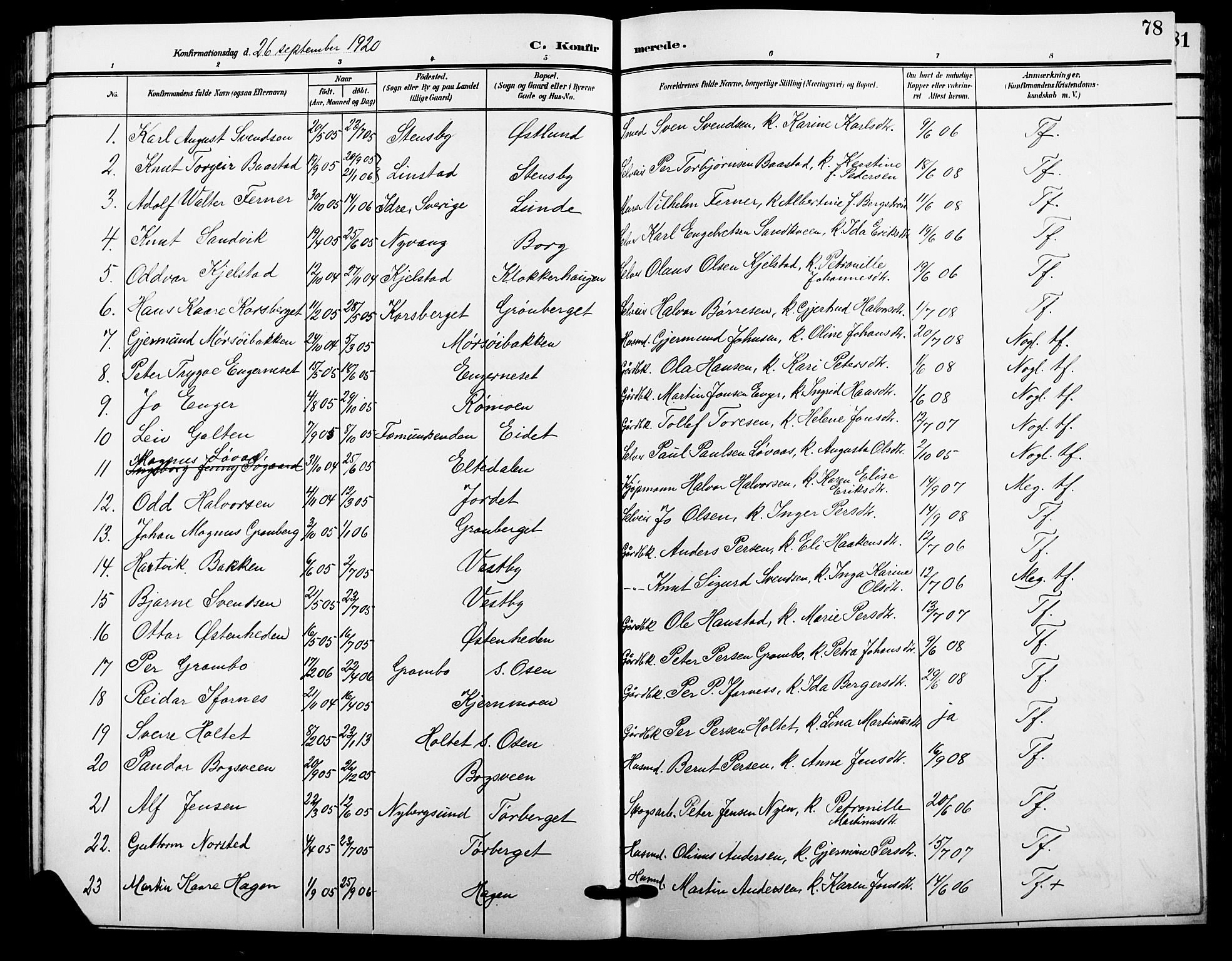Trysil prestekontor, AV/SAH-PREST-046/H/Ha/Hab/L0009: Parish register (copy) no. 9, 1904-1924, p. 78