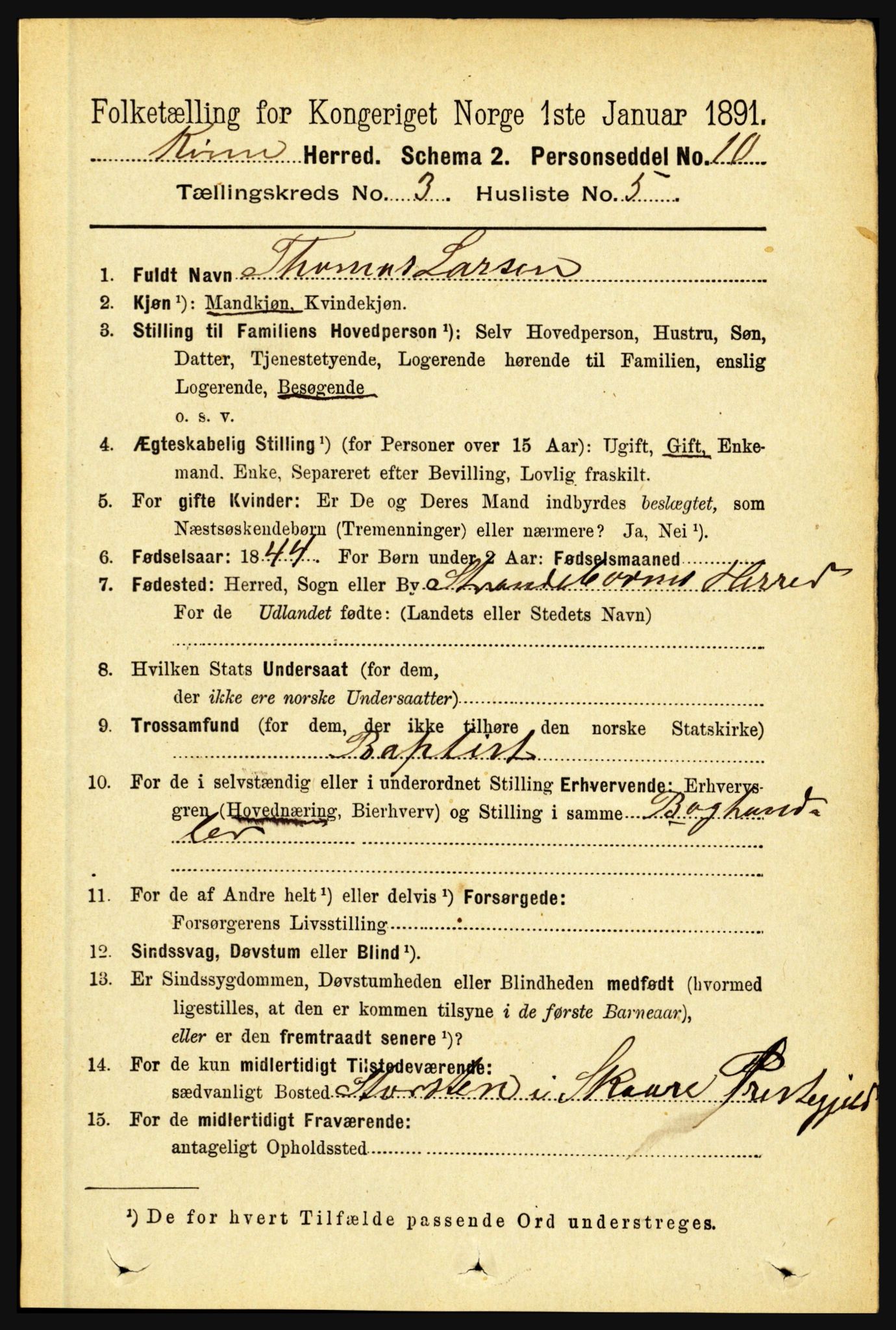 RA, 1891 census for 1437 Kinn, 1891, p. 979