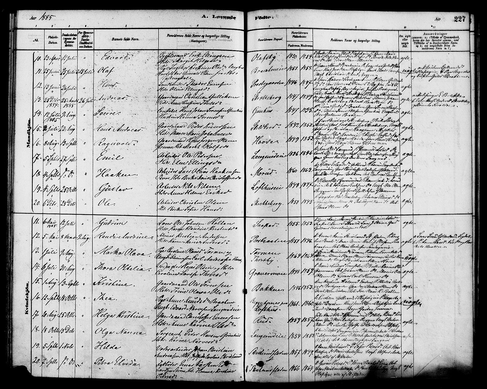 Modum kirkebøker, AV/SAKO-A-234/F/Fa/L0015: Parish register (official) no. 15 /2, 1877-1889, p. 227