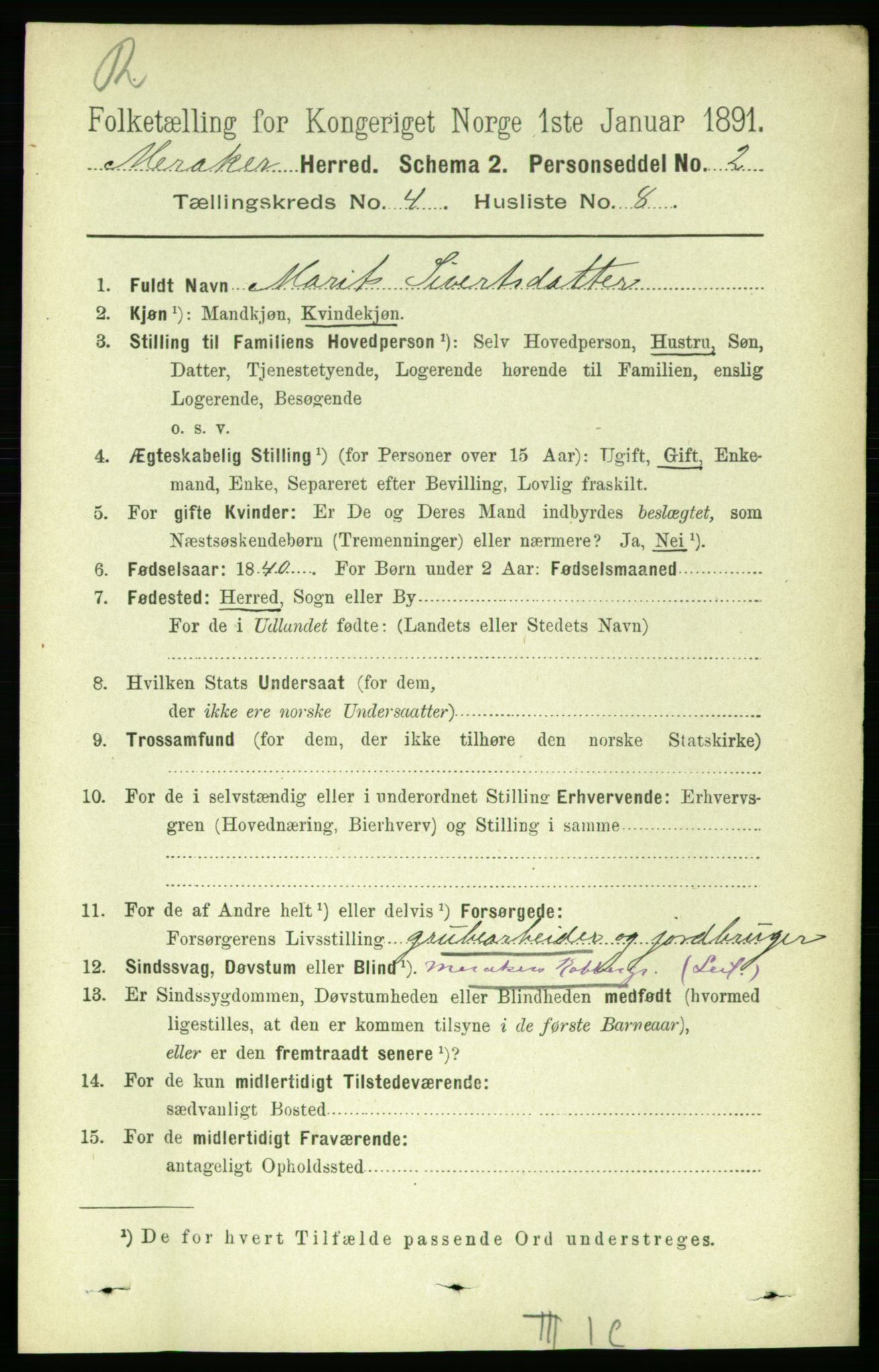 RA, 1891 census for 1711 Meråker, 1891, p. 1665