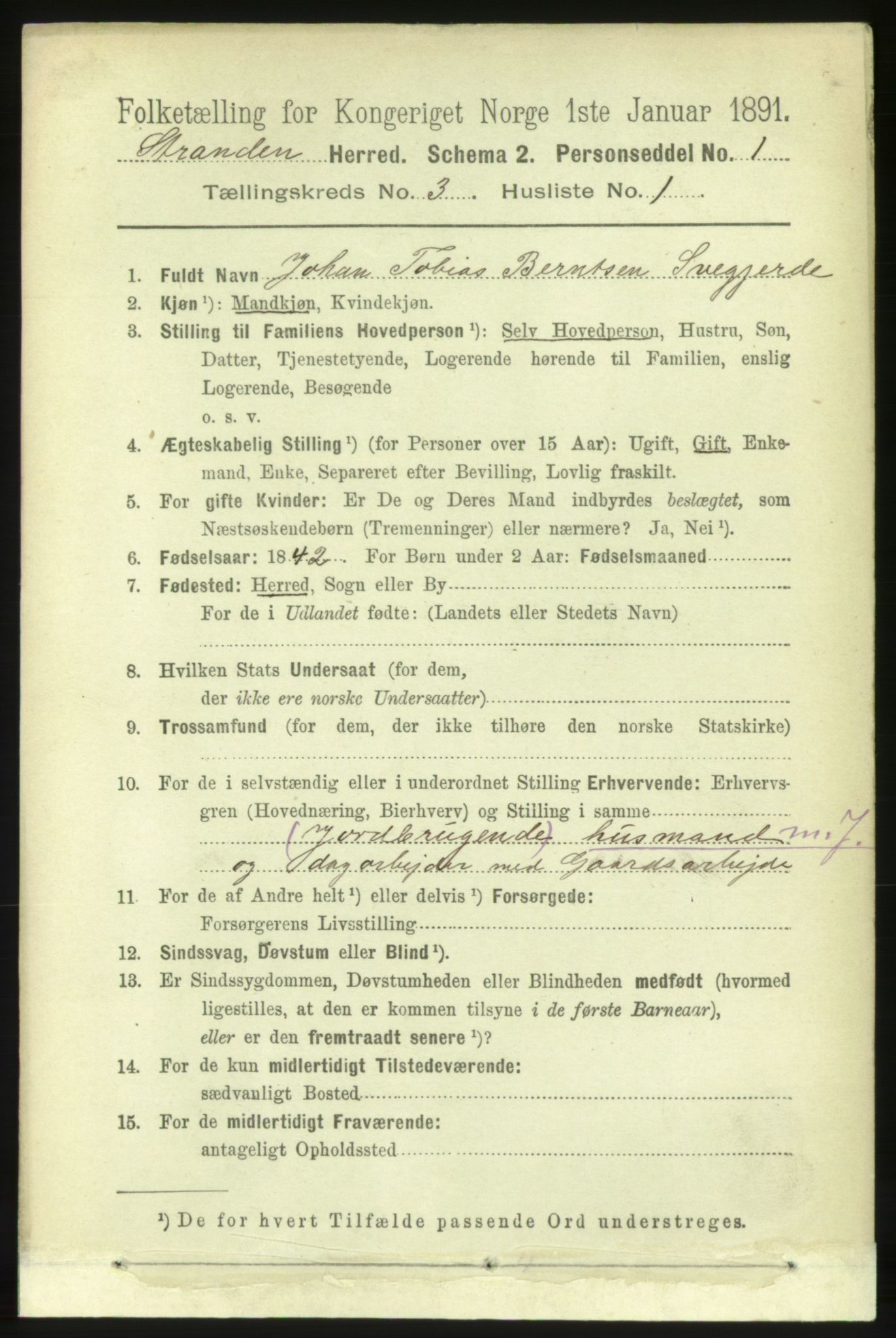 RA, 1891 census for 1525 Stranda, 1891, p. 498