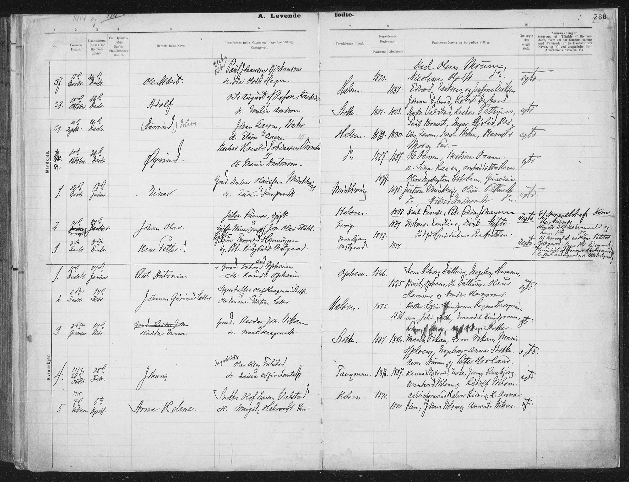 Ministerialprotokoller, klokkerbøker og fødselsregistre - Nord-Trøndelag, SAT/A-1458/709/L0082: Parish register (official) no. 709A22, 1896-1916, p. 288
