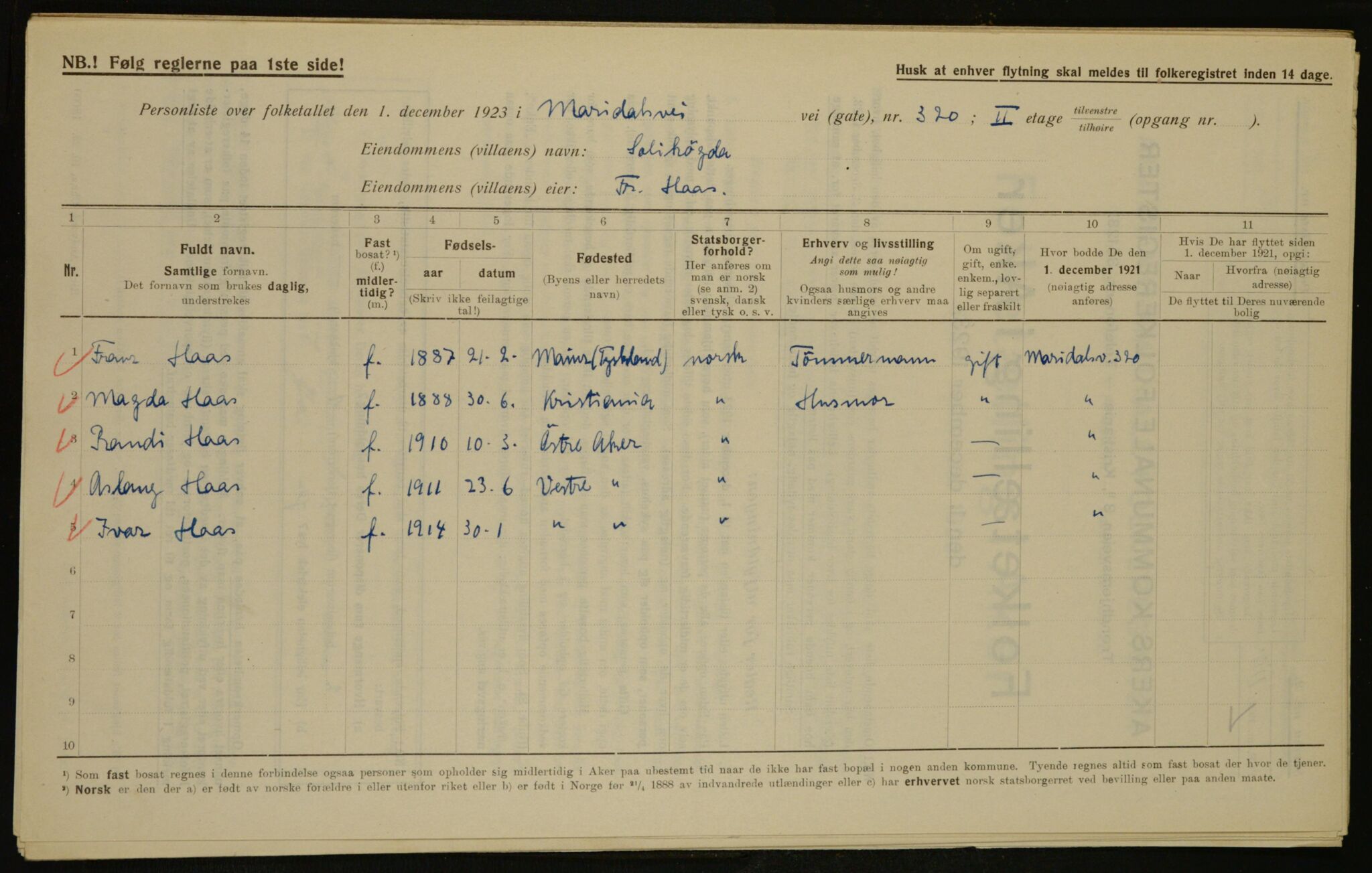 , Municipal Census 1923 for Aker, 1923, p. 14892