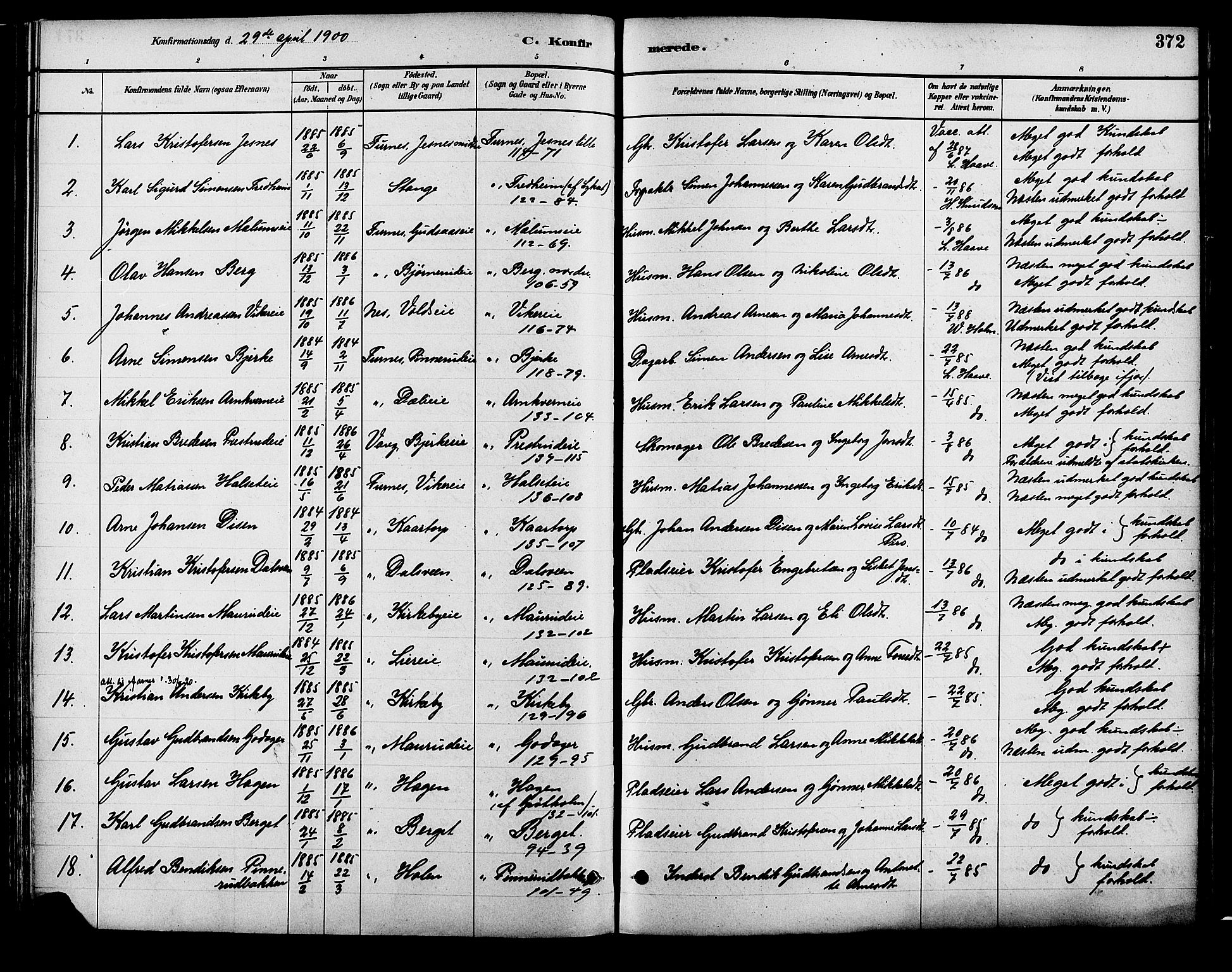 Vang prestekontor, Hedmark, AV/SAH-PREST-008/H/Ha/Haa/L0018B: Parish register (official) no. 18B, 1880-1906, p. 372