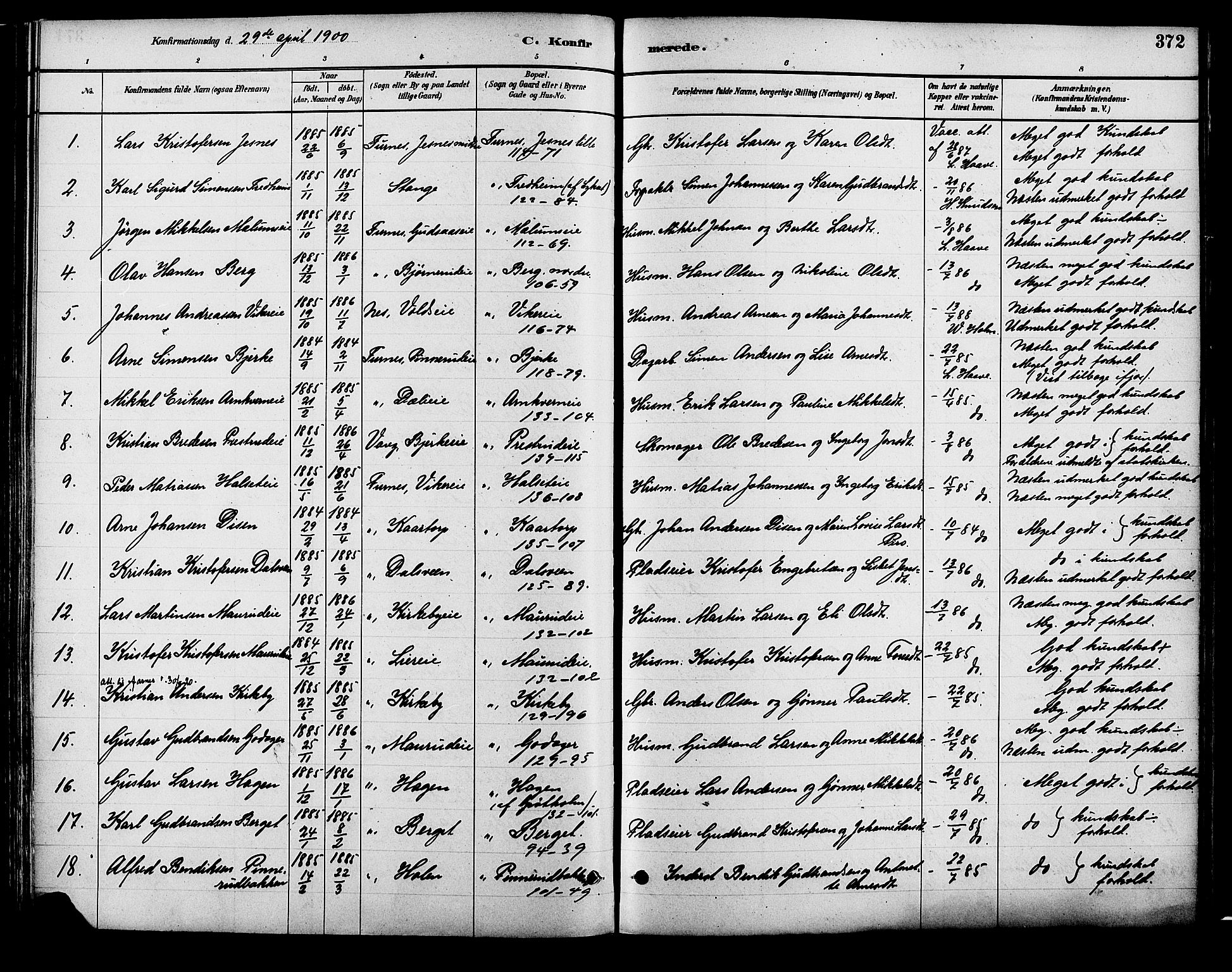 Vang prestekontor, Hedmark, SAH/PREST-008/H/Ha/Haa/L0018B: Parish register (official) no. 18B, 1880-1906, p. 372