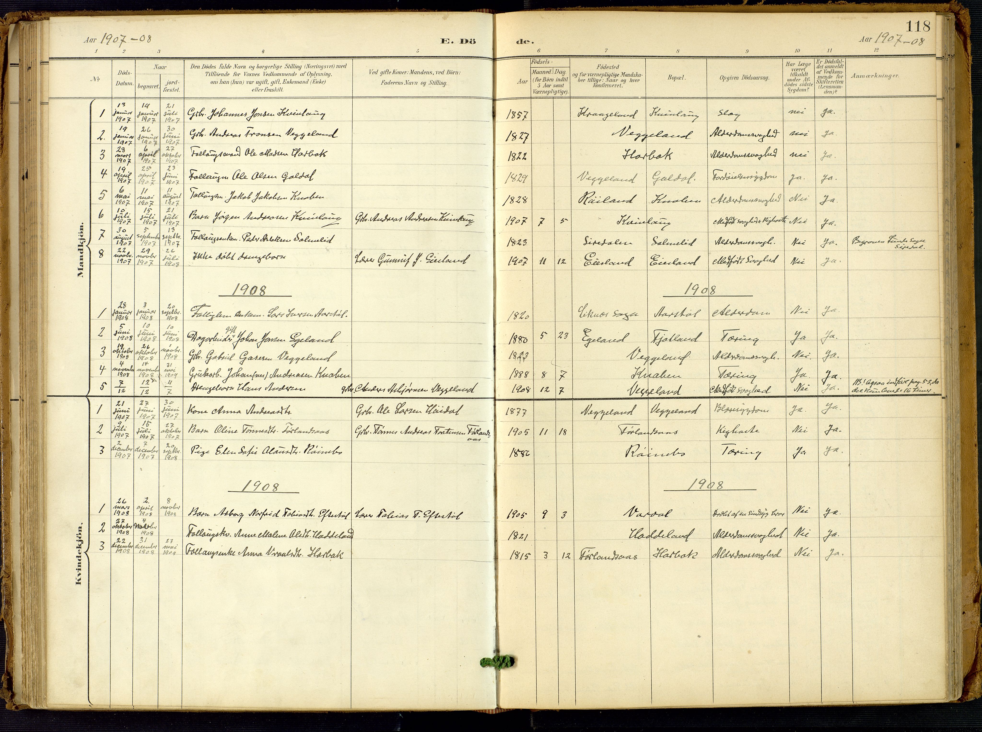 Fjotland sokneprestkontor, AV/SAK-1111-0010/F/Fa/L0003: Parish register (official) no. A 3, 1899-1917, p. 118