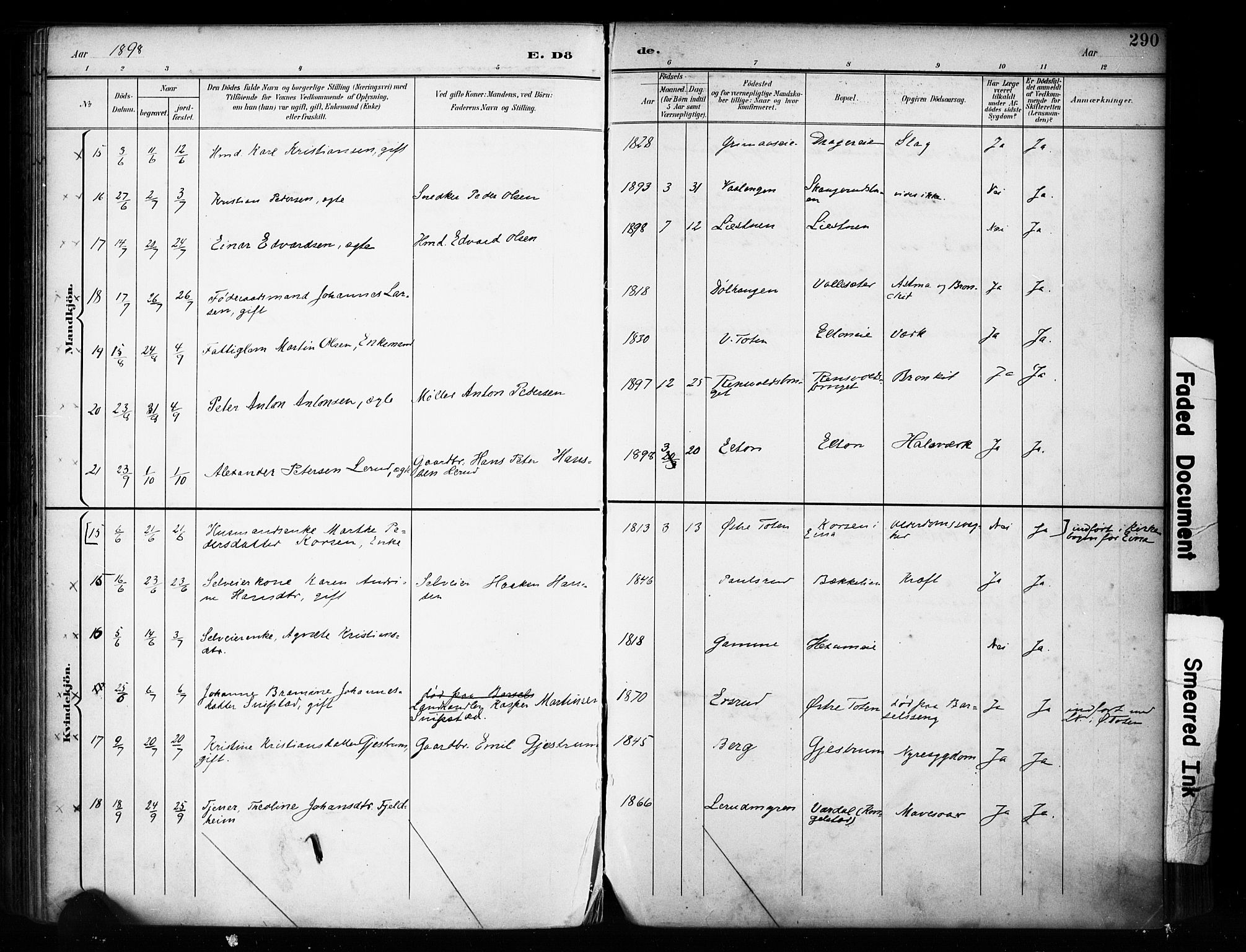 Vestre Toten prestekontor, AV/SAH-PREST-108/H/Ha/Haa/L0011: Parish register (official) no. 11, 1895-1906, p. 290