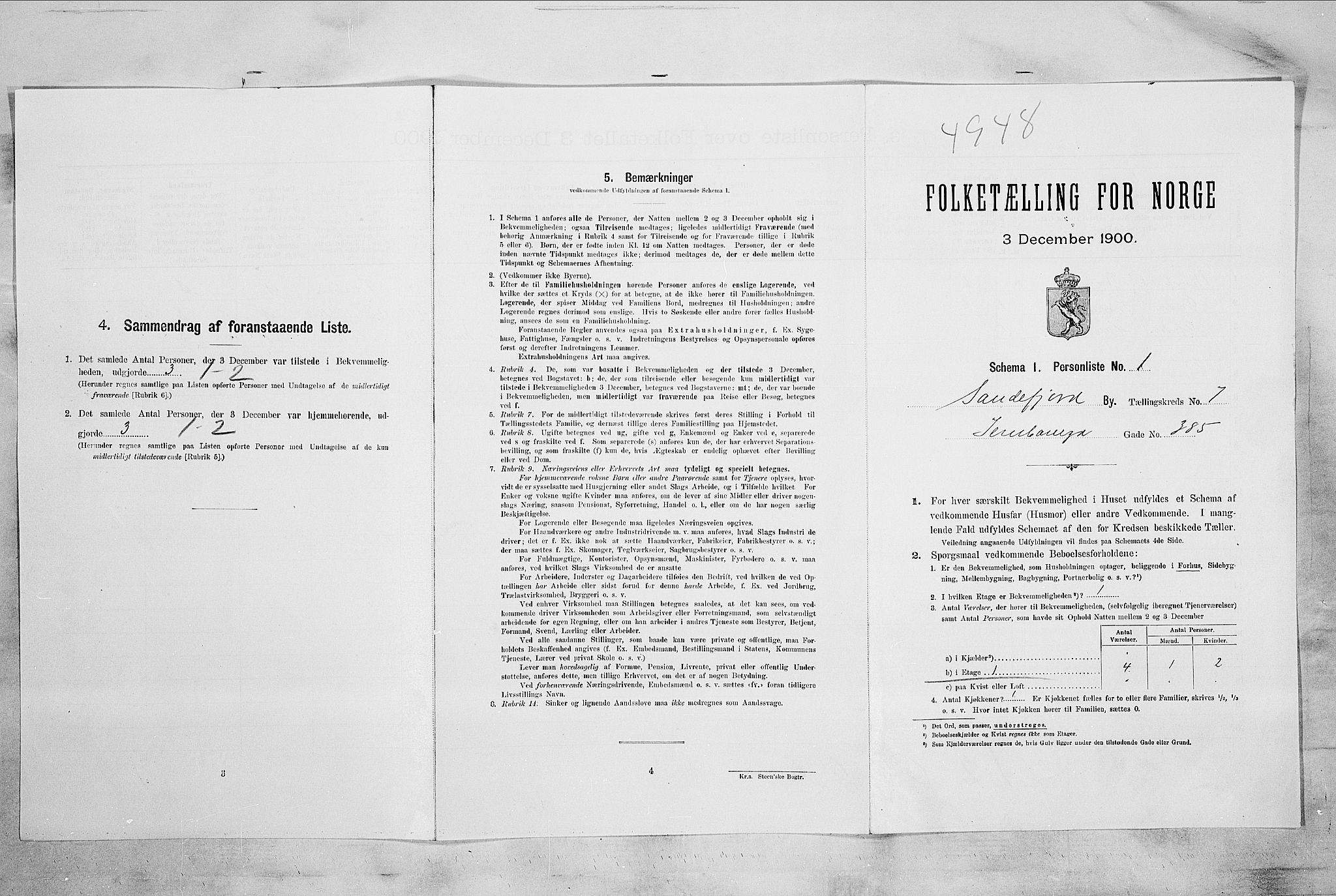 RA, 1900 census for Sandefjord, 1900, p. 1685