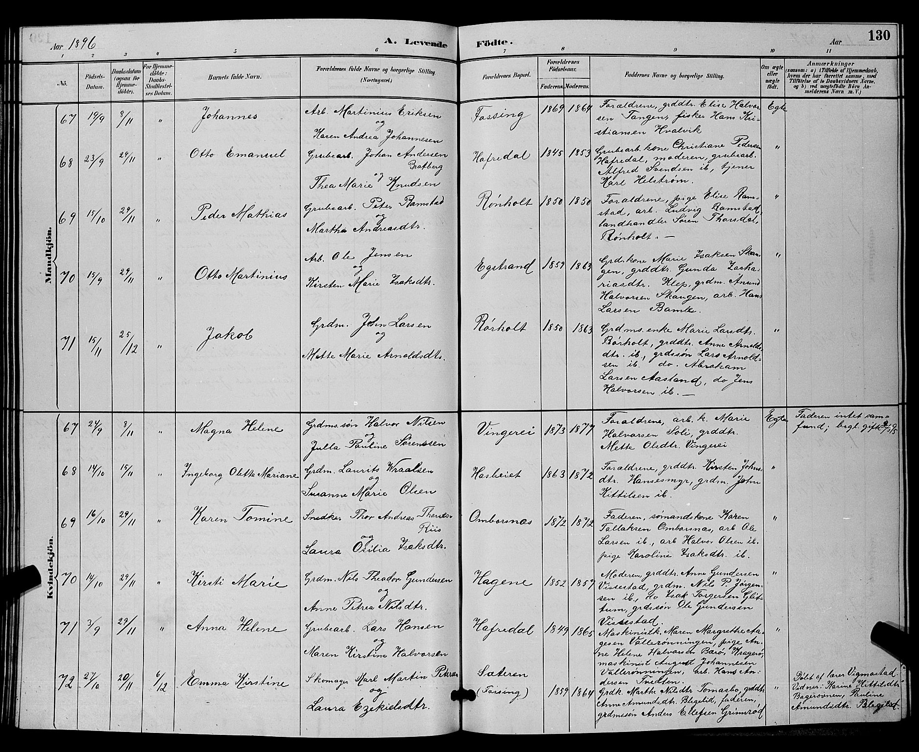Bamble kirkebøker, SAKO/A-253/G/Ga/L0009: Parish register (copy) no. I 9, 1888-1900, p. 130