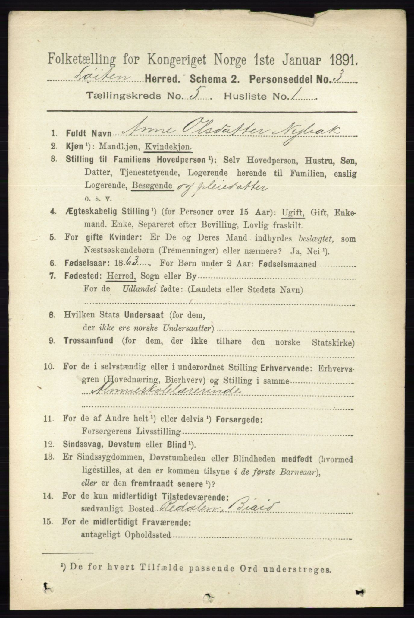 RA, 1891 census for 0415 Løten, 1891, p. 3429