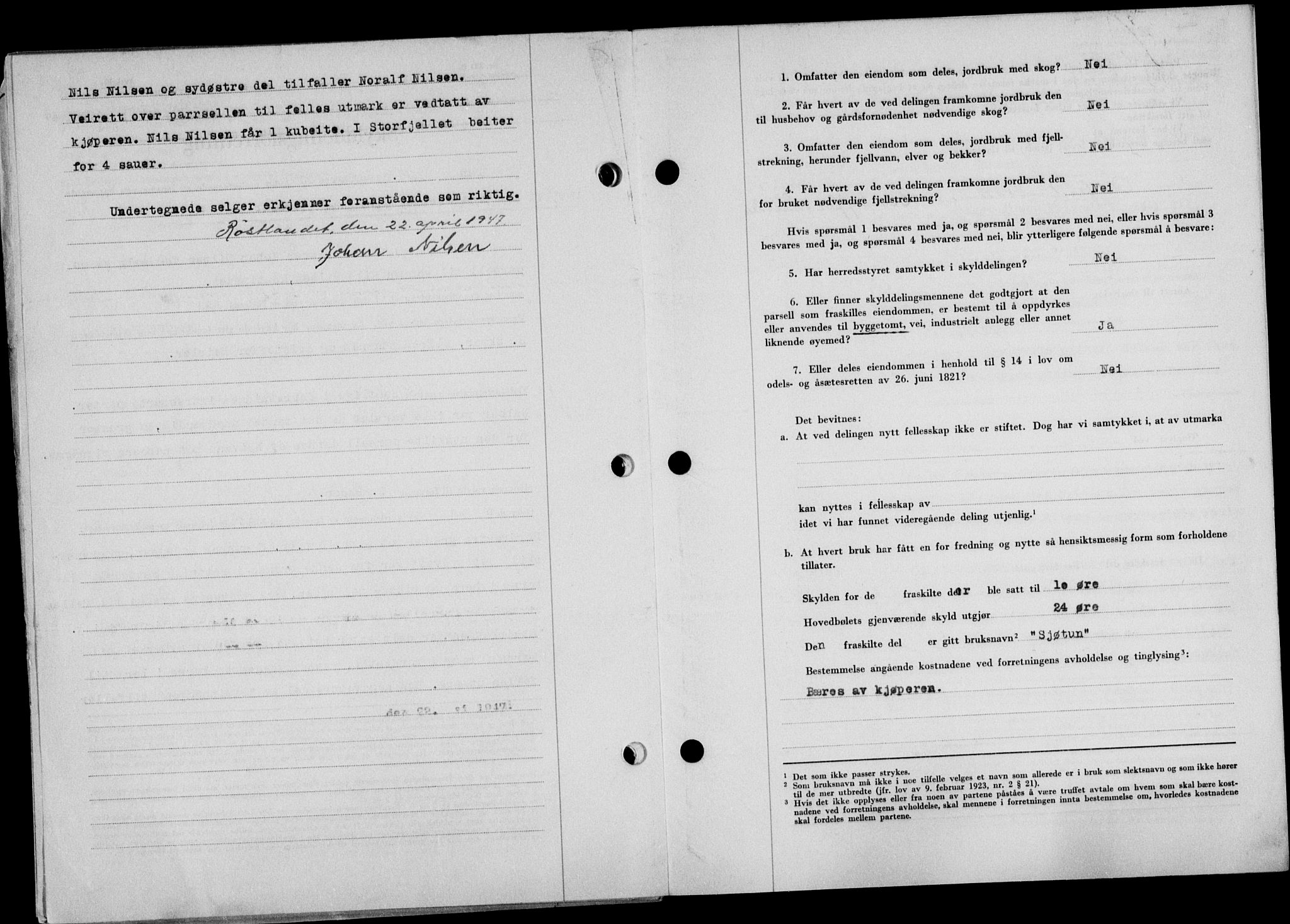 Lofoten sorenskriveri, AV/SAT-A-0017/1/2/2C/L0015a: Mortgage book no. 15a, 1946-1947, Diary no: : 647/1947