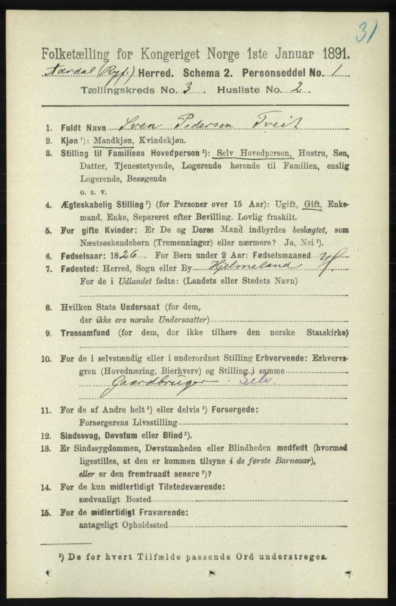 RA, 1891 census for 1131 Årdal, 1891, p. 830