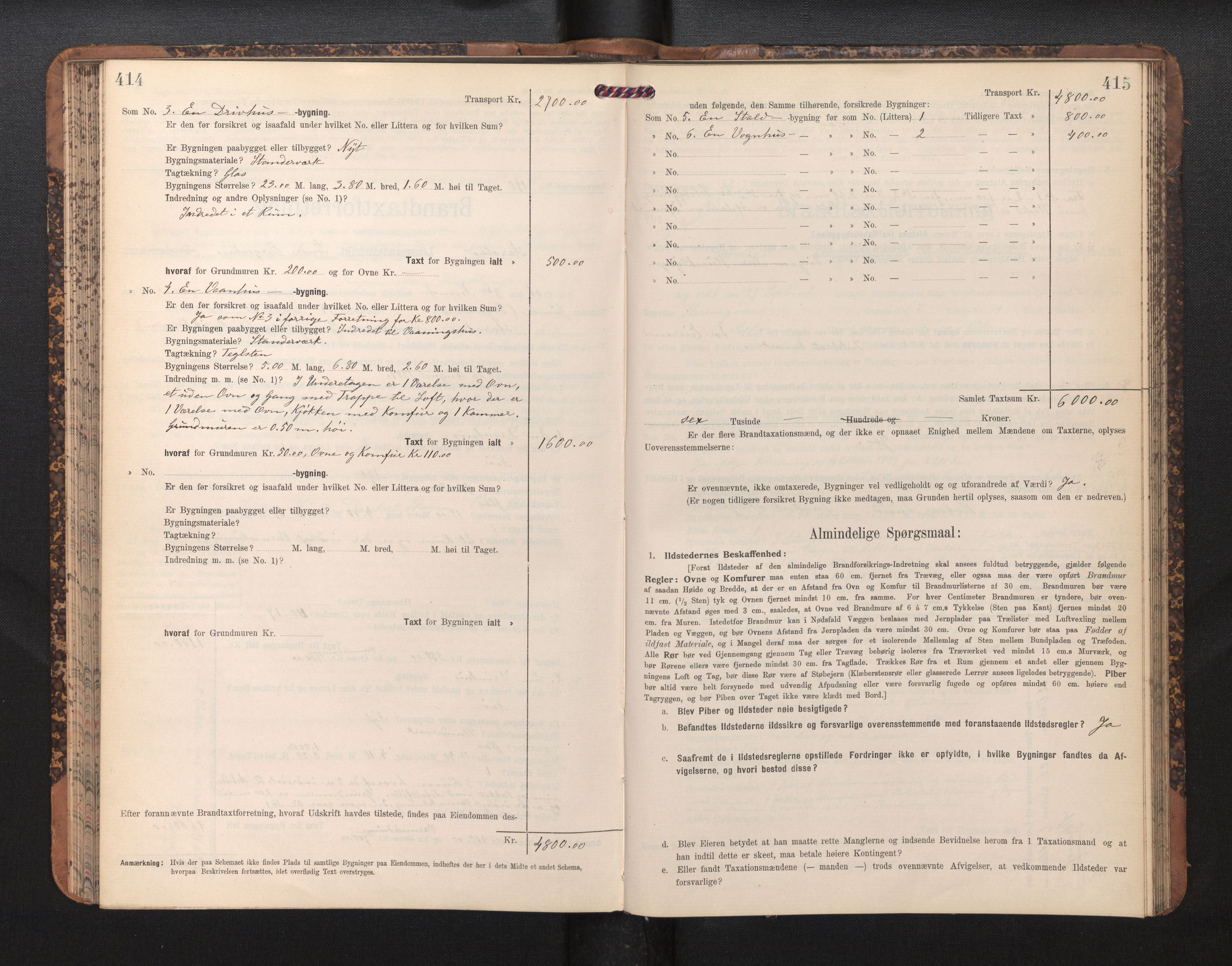 Lensmannen i Årstad, AV/SAB-A-36201/0012/L0014: Branntakstprotokoll,skjematakst, 1906-1907, p. 414-415