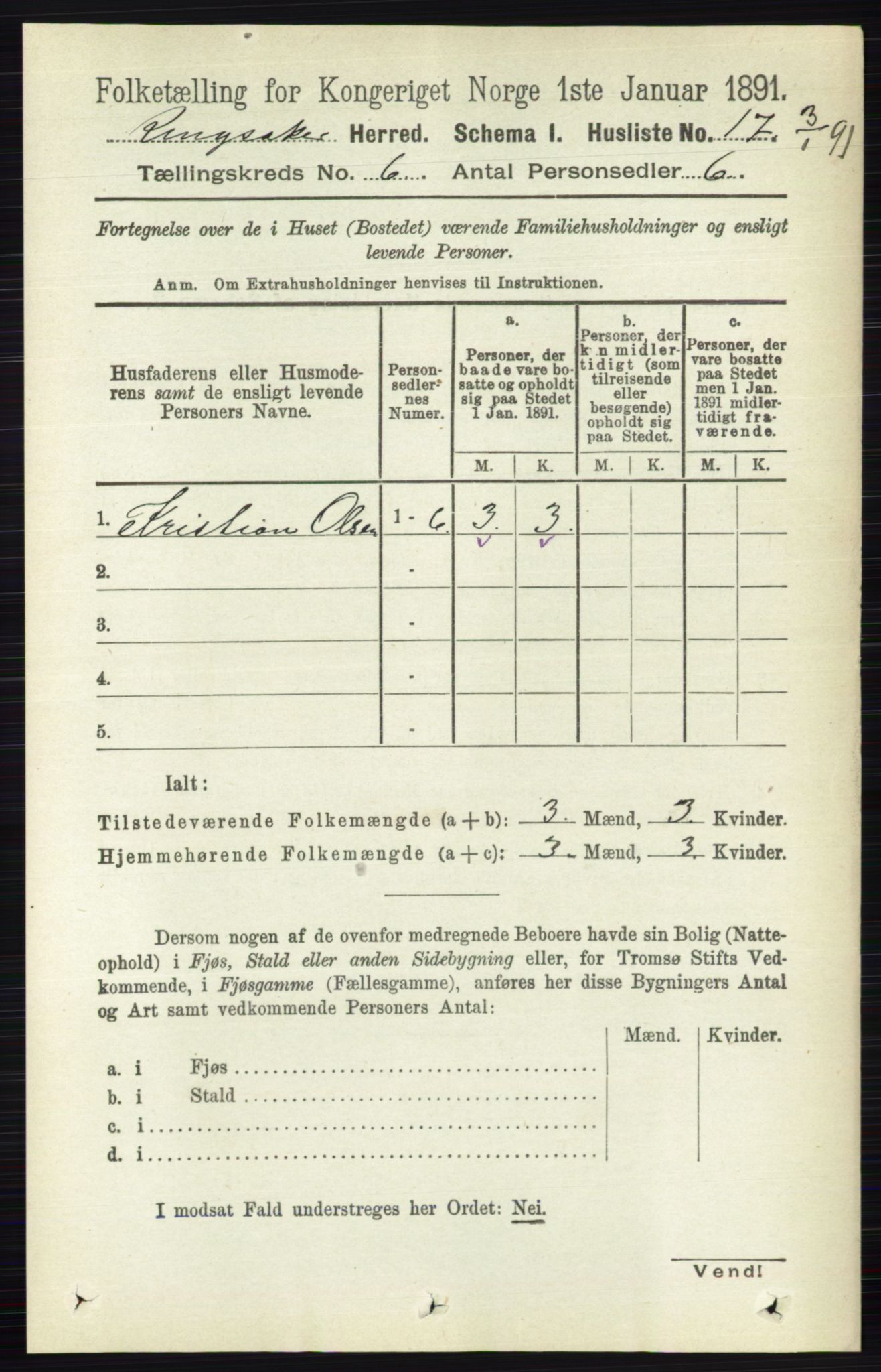 RA, 1891 census for 0412 Ringsaker, 1891, p. 3102