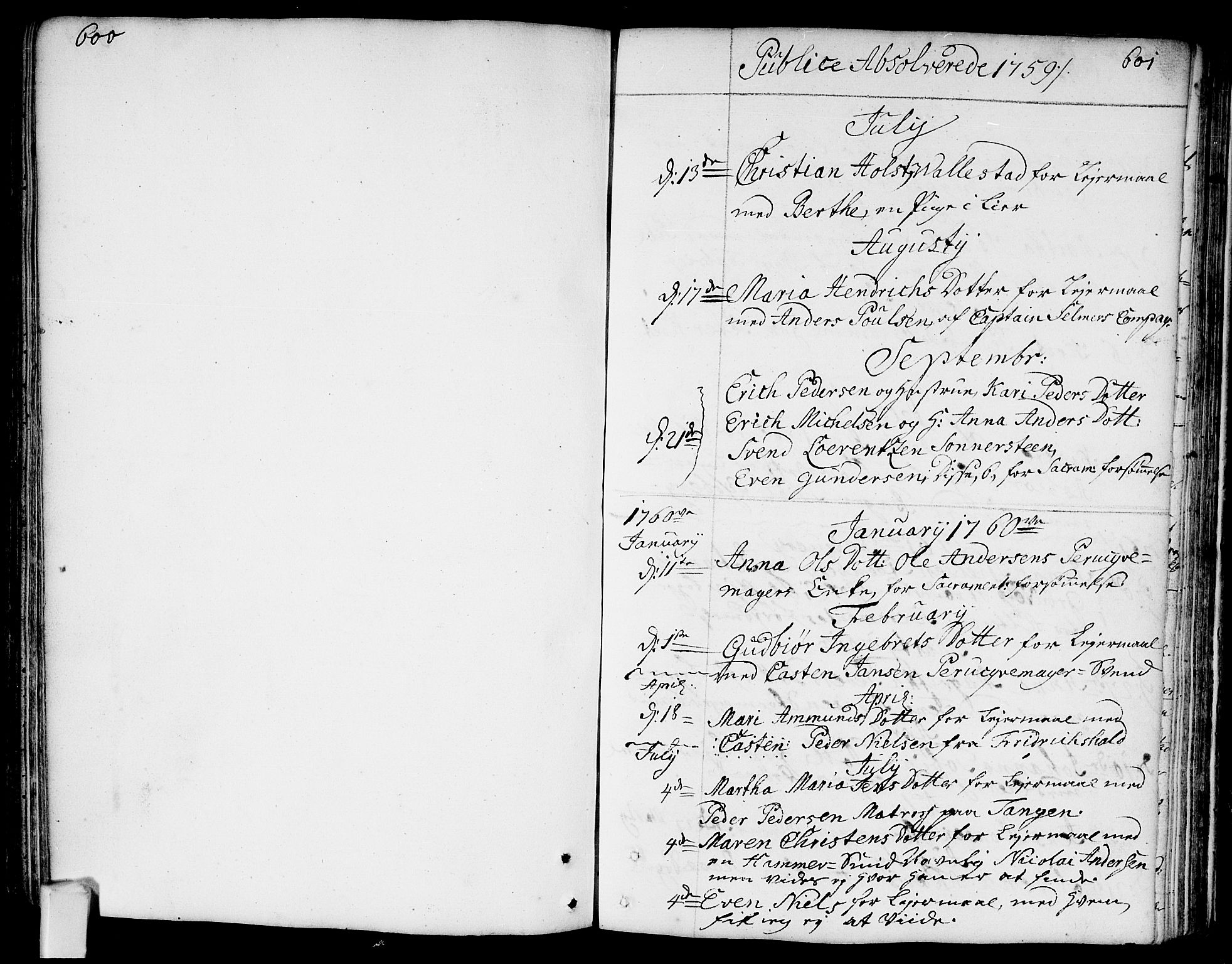 Bragernes kirkebøker, SAKO/A-6/F/Fa/L0005: Parish register (official) no. I 5, 1759-1781, p. 600-601