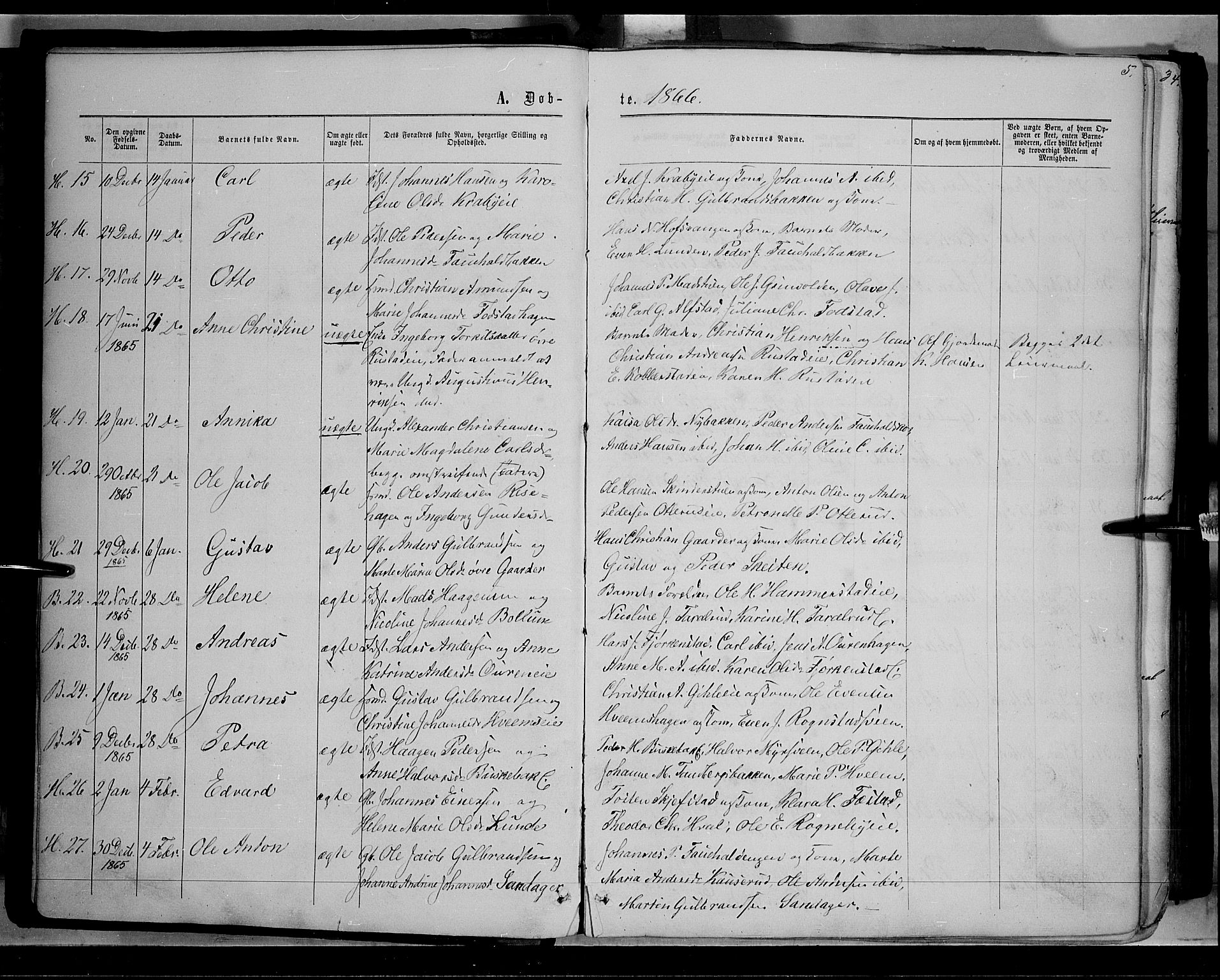 Østre Toten prestekontor, SAH/PREST-104/H/Ha/Haa/L0005: Parish register (official) no. 5, 1866-1877, p. 5