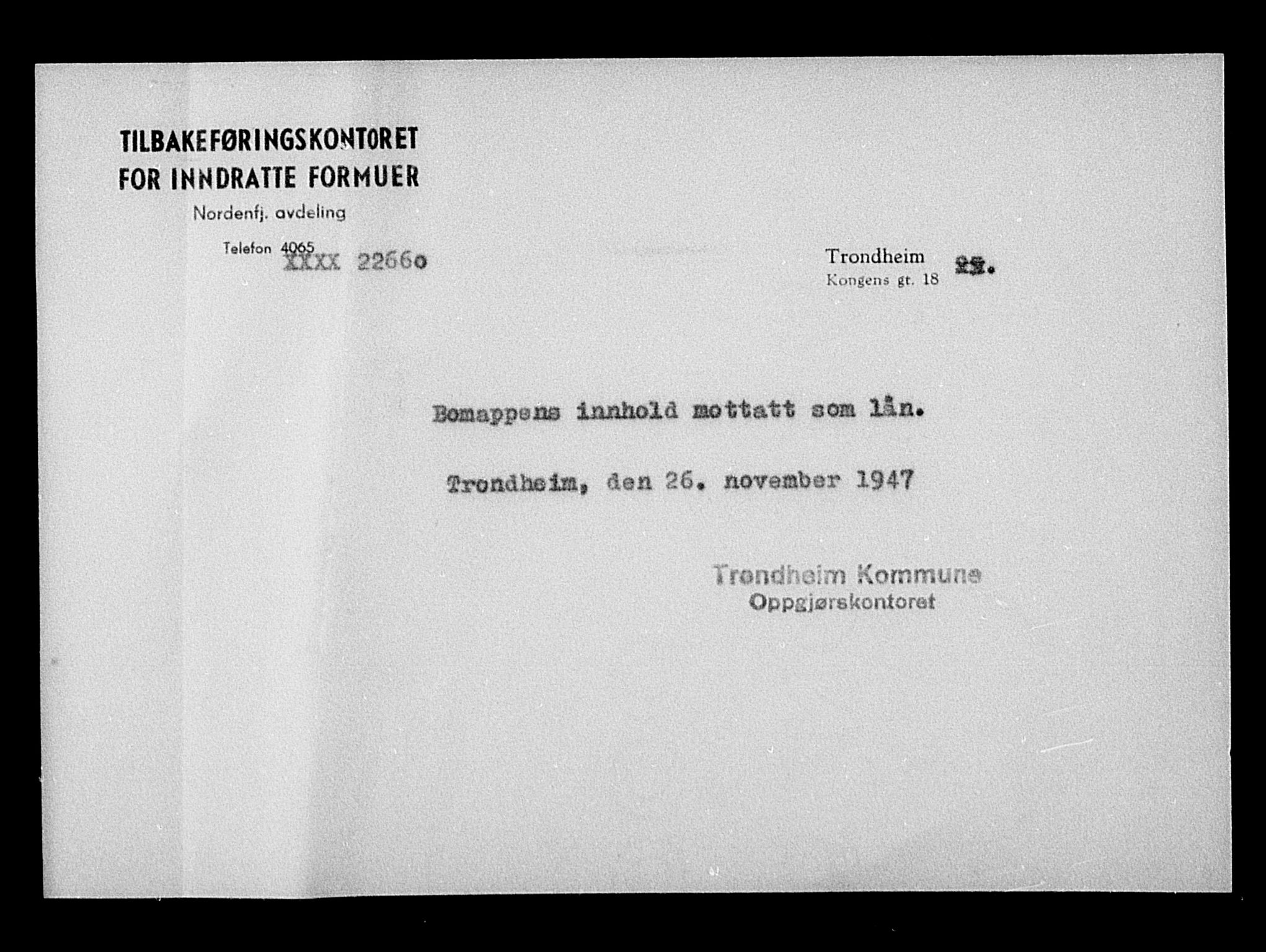 Justisdepartementet, Tilbakeføringskontoret for inndratte formuer, AV/RA-S-1564/H/Hc/Hca/L0904: --, 1945-1947, p. 4