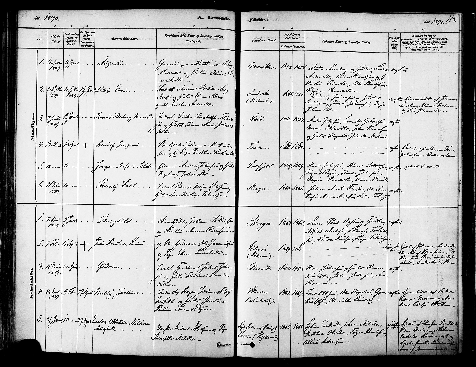 Ministerialprotokoller, klokkerbøker og fødselsregistre - Nordland, SAT/A-1459/834/L0507: Parish register (official) no. 834A05, 1878-1892, p. 153