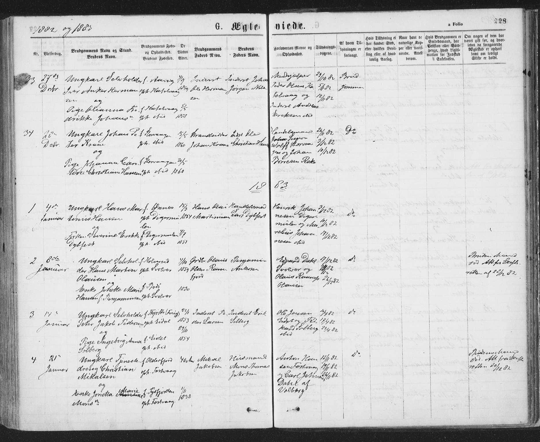 Ministerialprotokoller, klokkerbøker og fødselsregistre - Nordland, SAT/A-1459/874/L1058: Parish register (official) no. 874A02, 1878-1883, p. 228