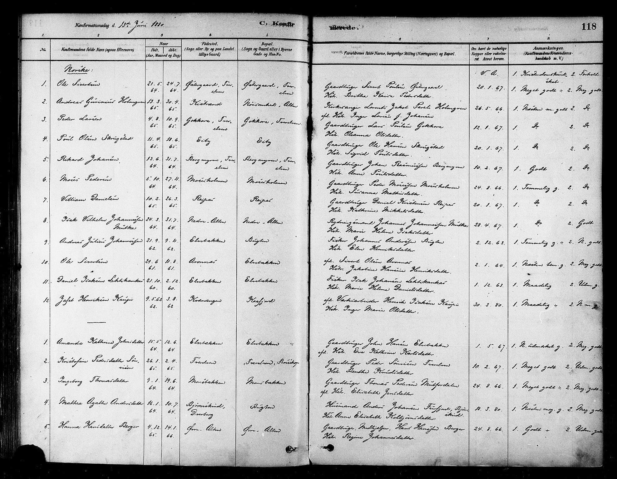 Alta sokneprestkontor, SATØ/S-1338/H/Ha/L0002.kirke: Parish register (official) no. 2, 1879-1892, p. 118